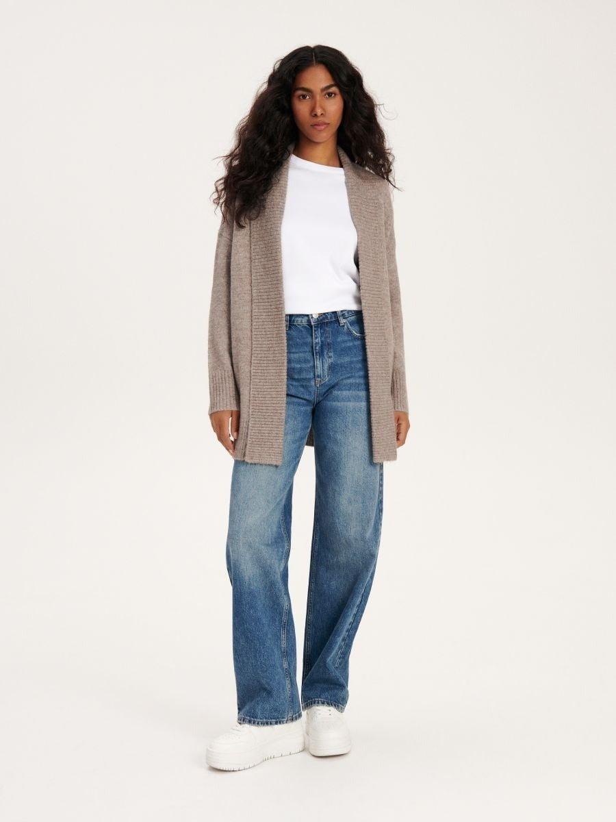 Brown Plain Cardigan, , large image number 1