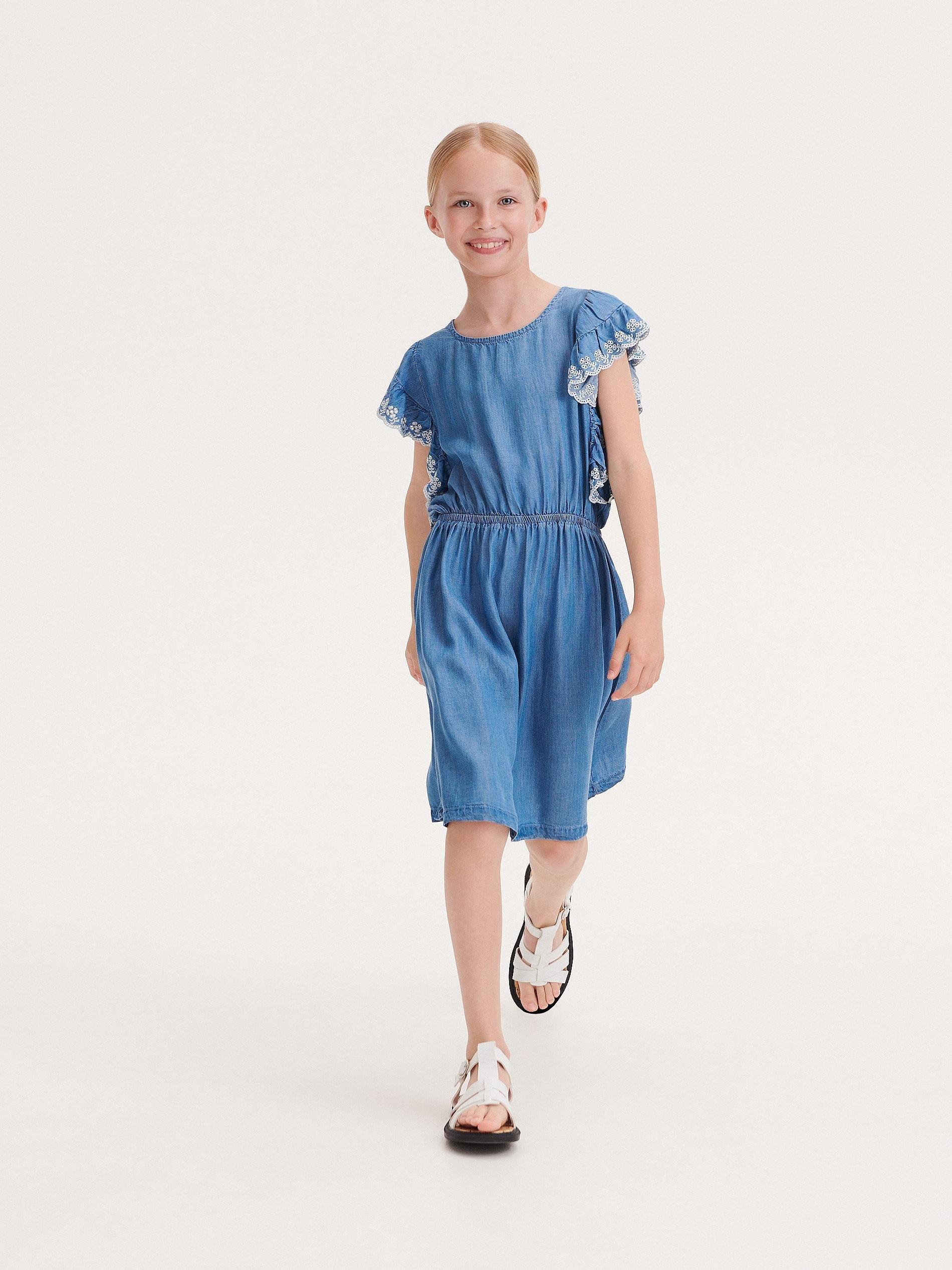 Blue Tencel Loycell Dress, Kids Girls, , large image number 0