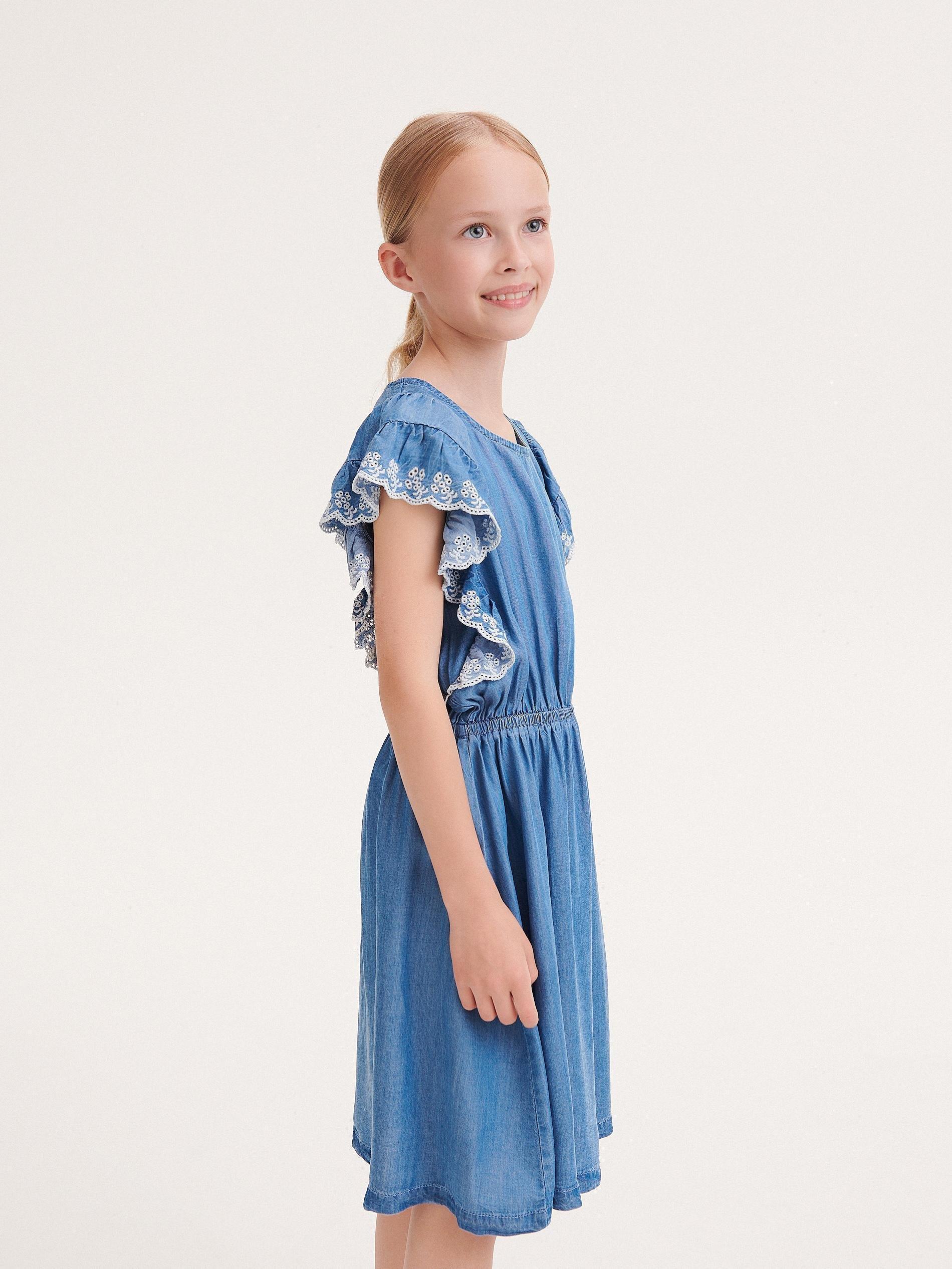 Blue Tencel Loycell Dress, Kids Girls, , large image number 1