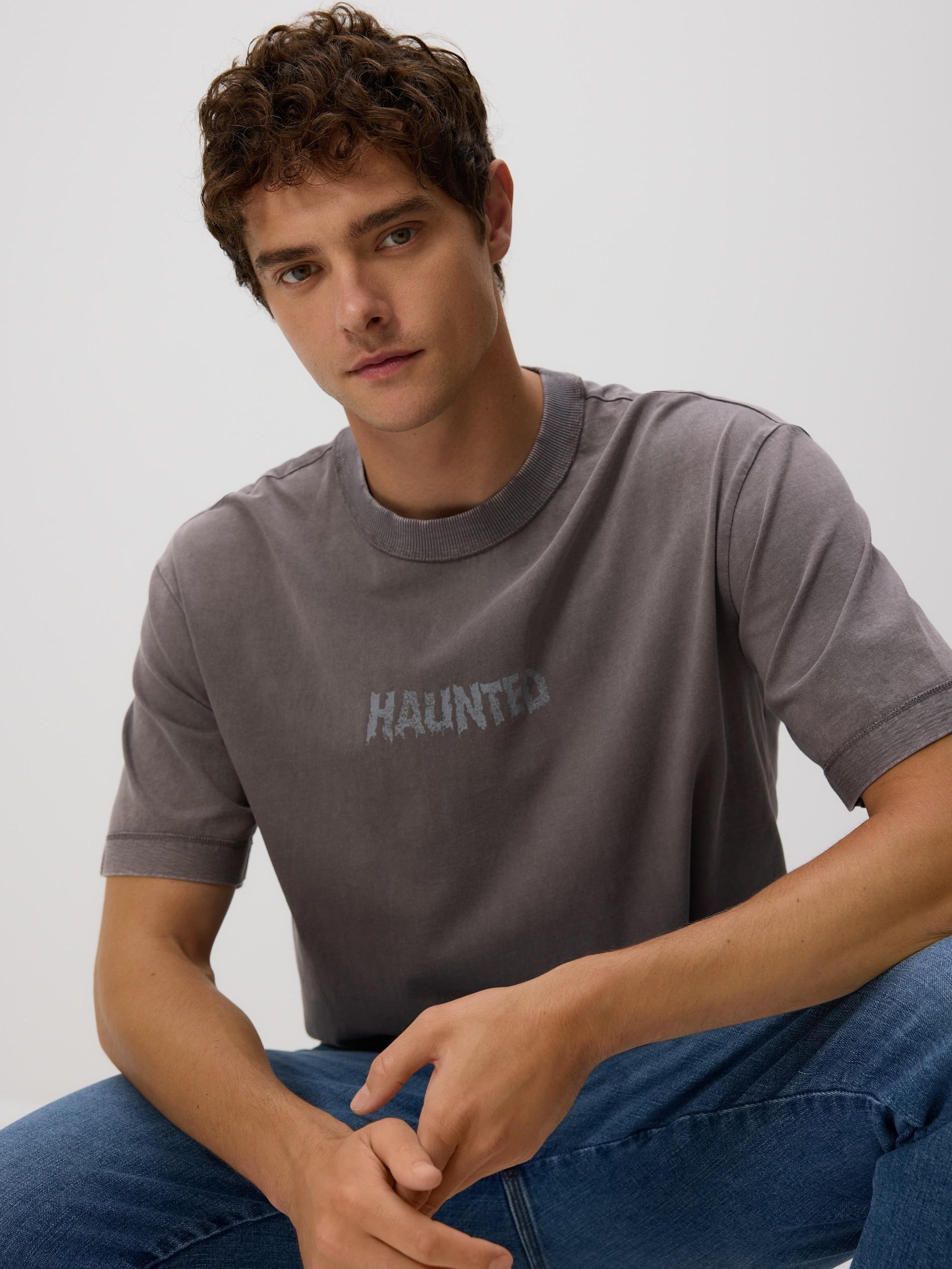 Grey Boxy T-Shirt With Print, Grey, large image number 0