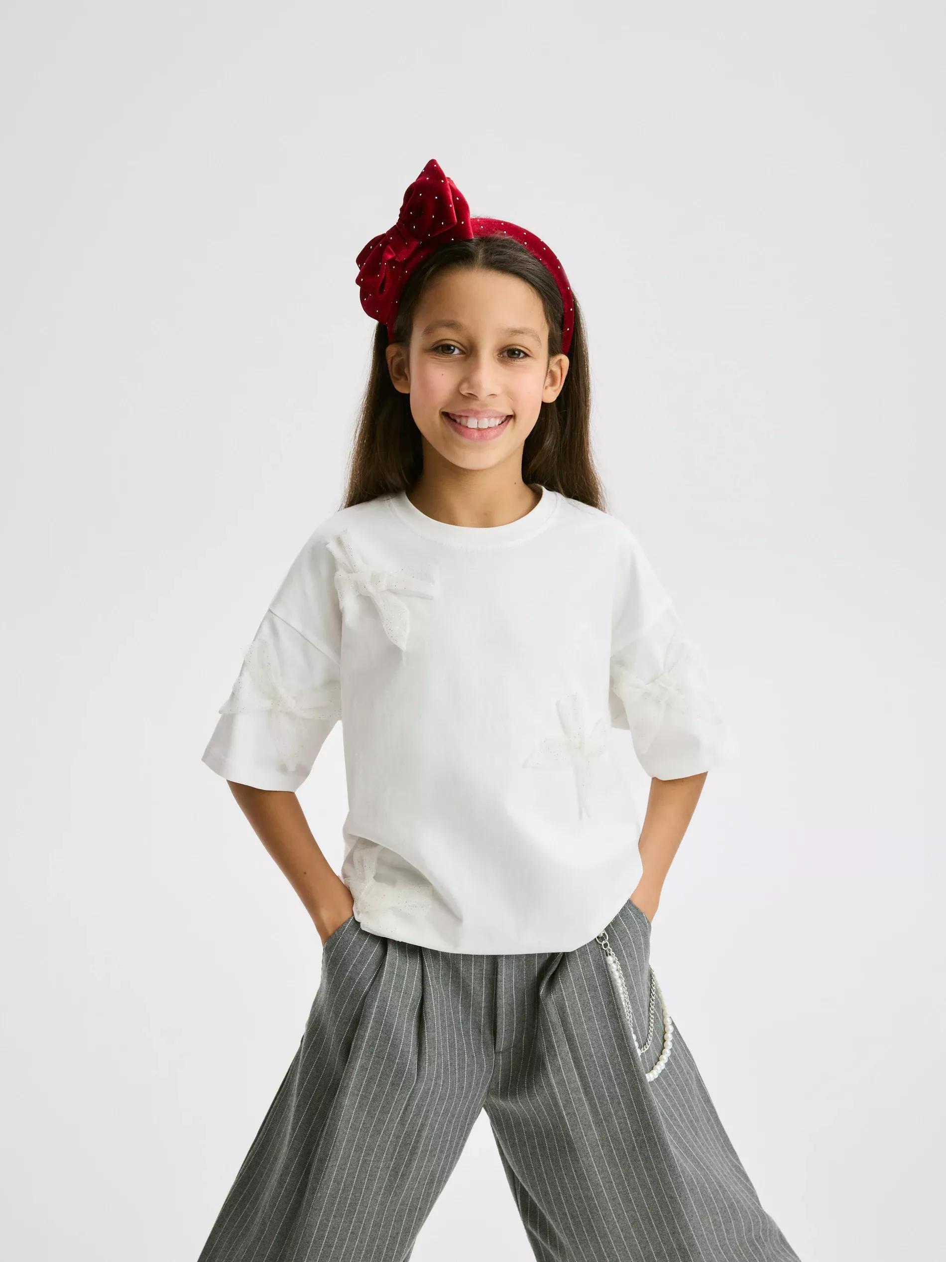 Cream T-Shirt With Bows, Ivory, large image number 0