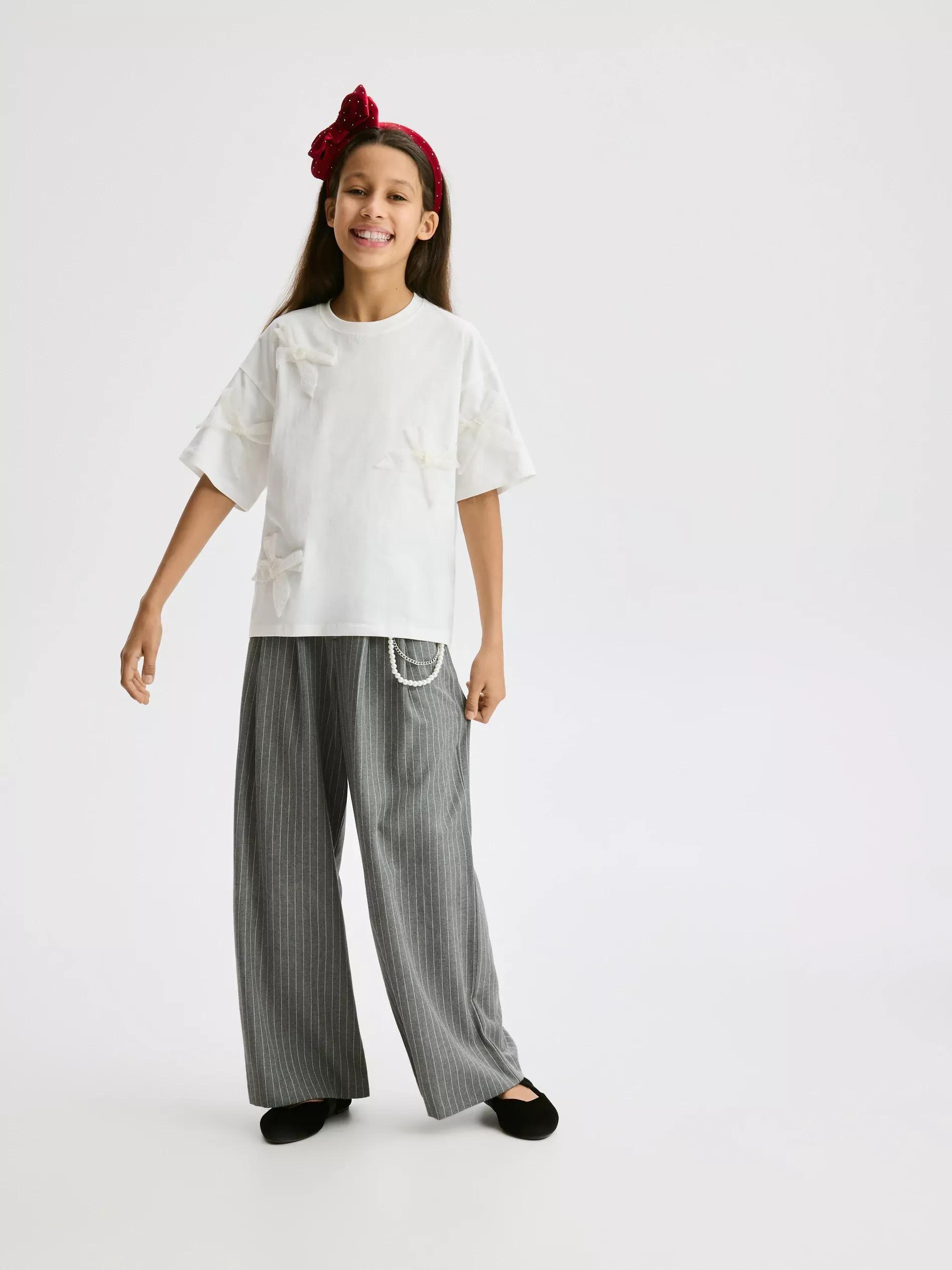 Cream T-Shirt With Bows, Ivory, medium