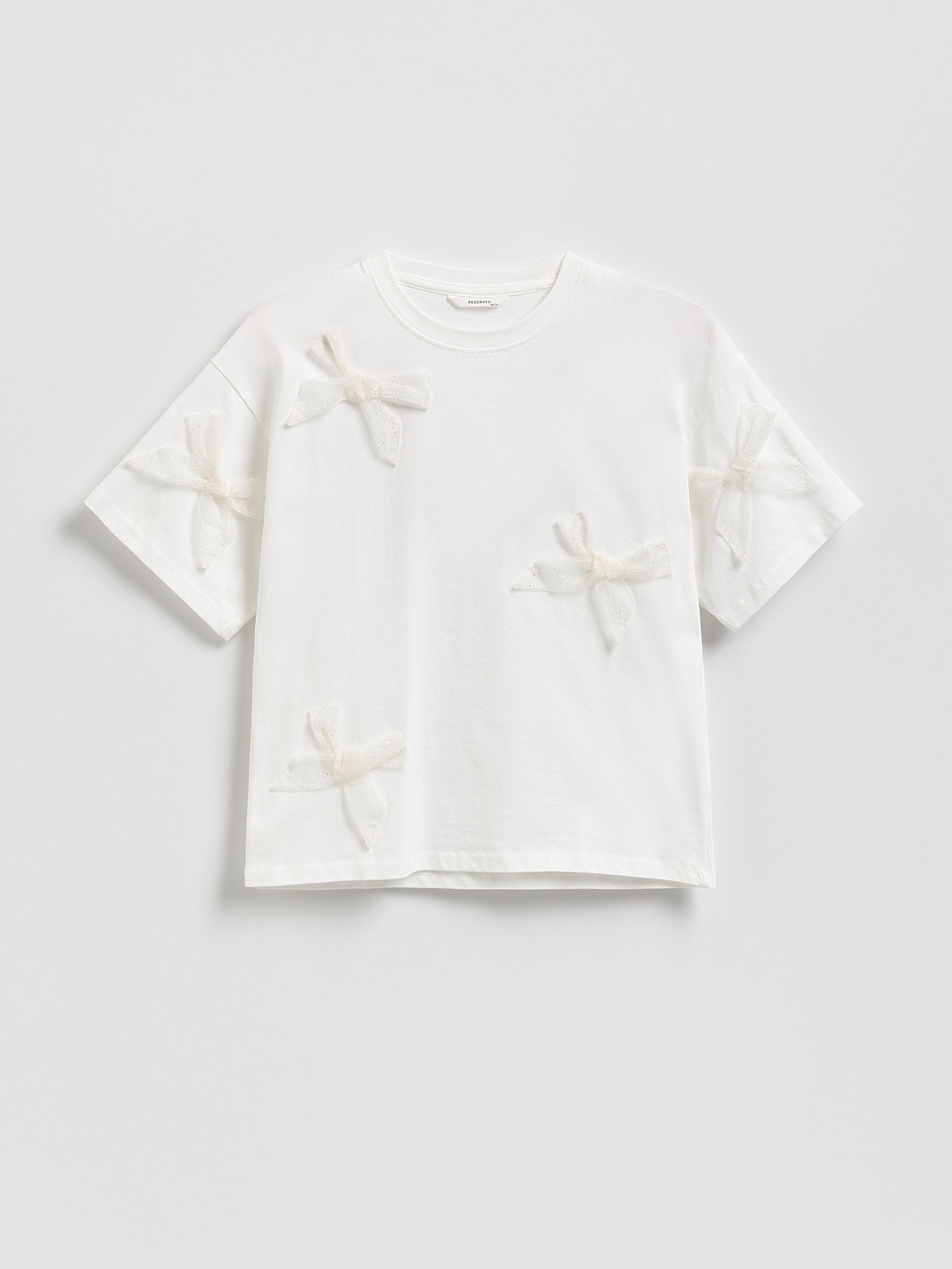 Cream T-Shirt With Bows, Ivory, large image number 2