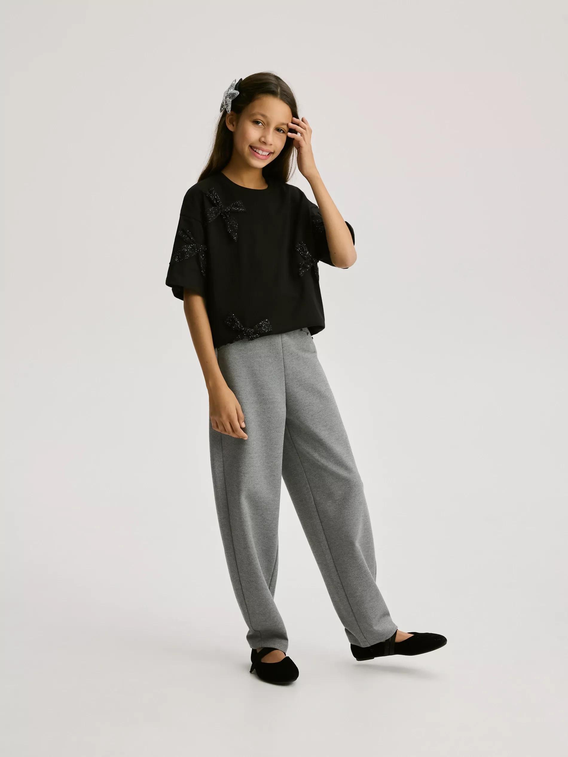 Black T-Shirt With Bows, Black, large image number 1