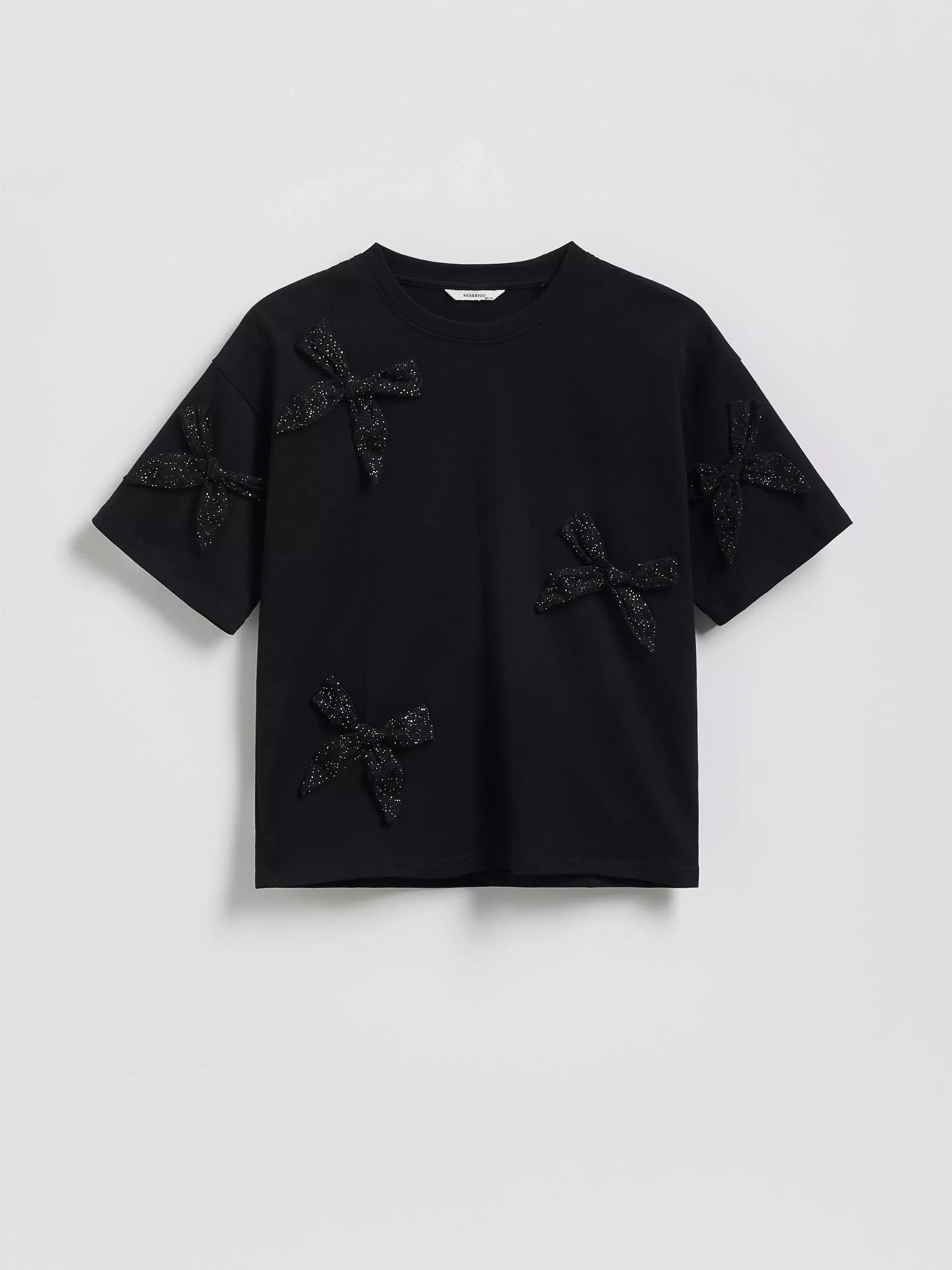 Black T-Shirt With Bows, Black, medium