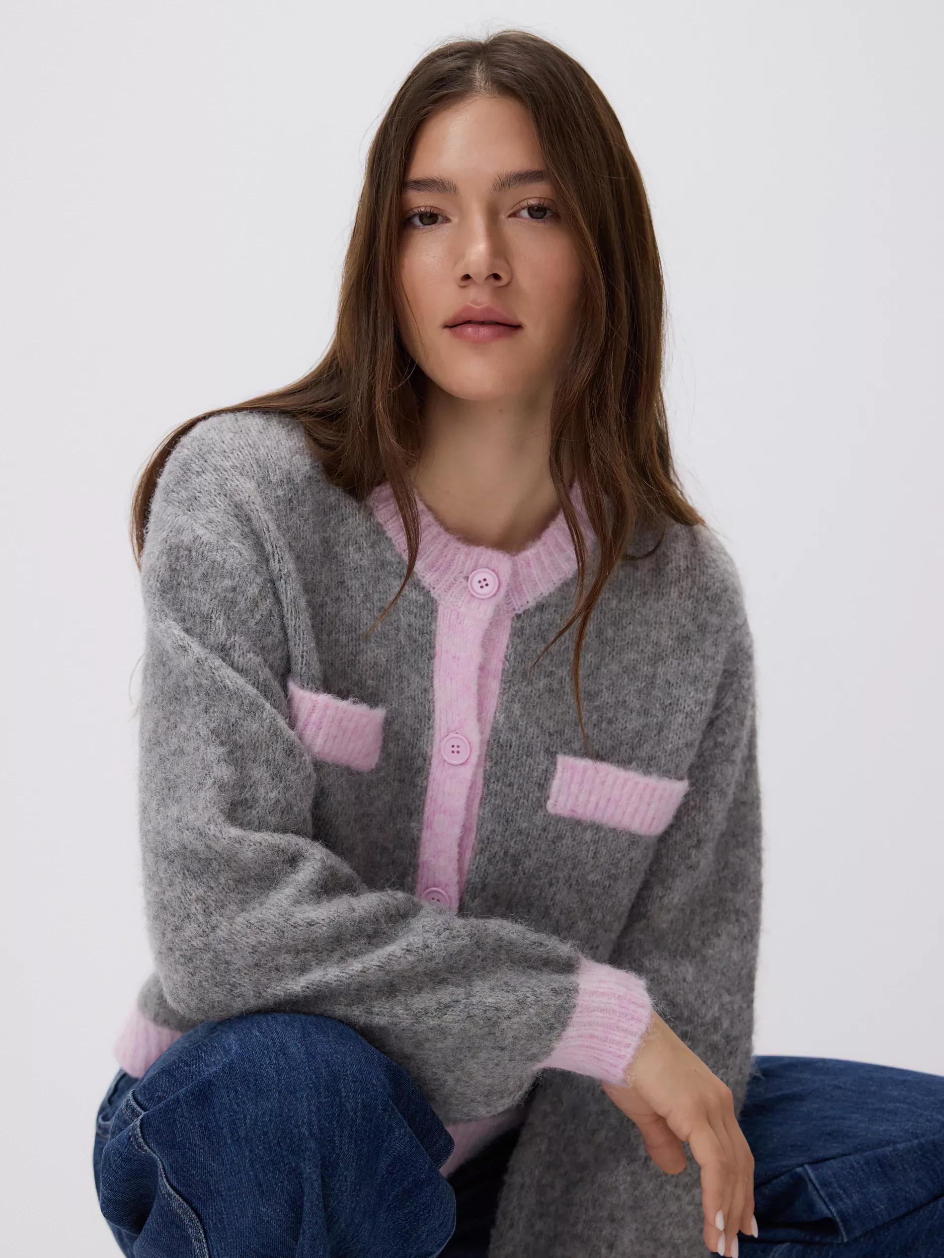 Multicolour Cardigan With Contrast Piping, Multicolor, medium