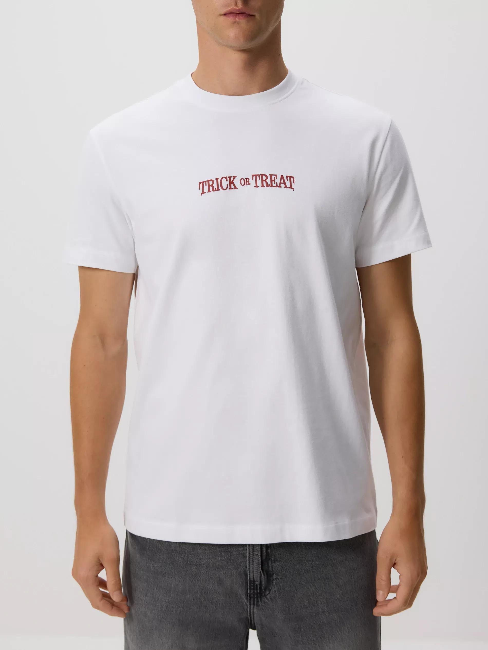 White Comfort Fit T-Shirt With Print, White, large image number 0