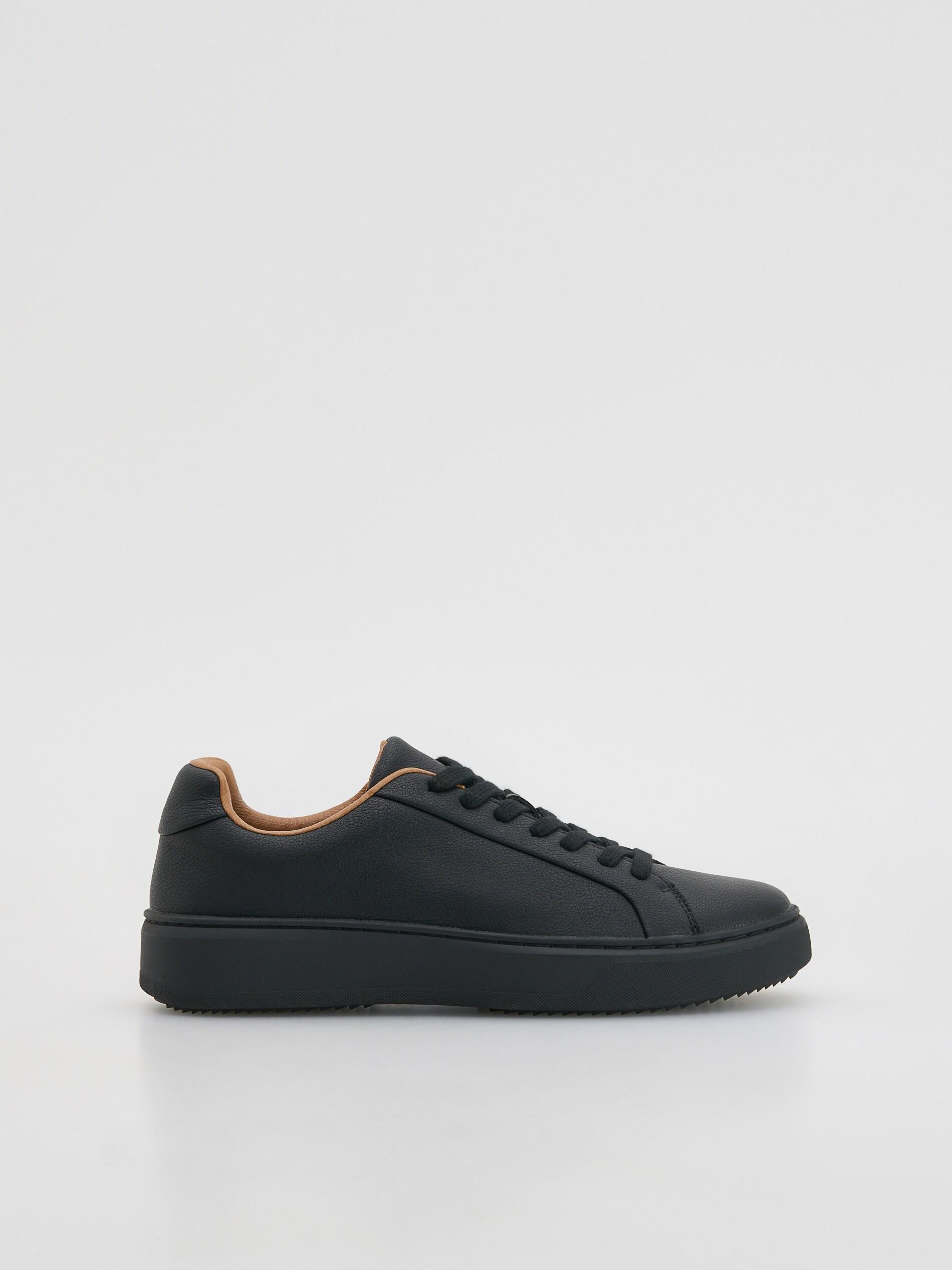 BLACK Leather rich sneakers, Black, medium