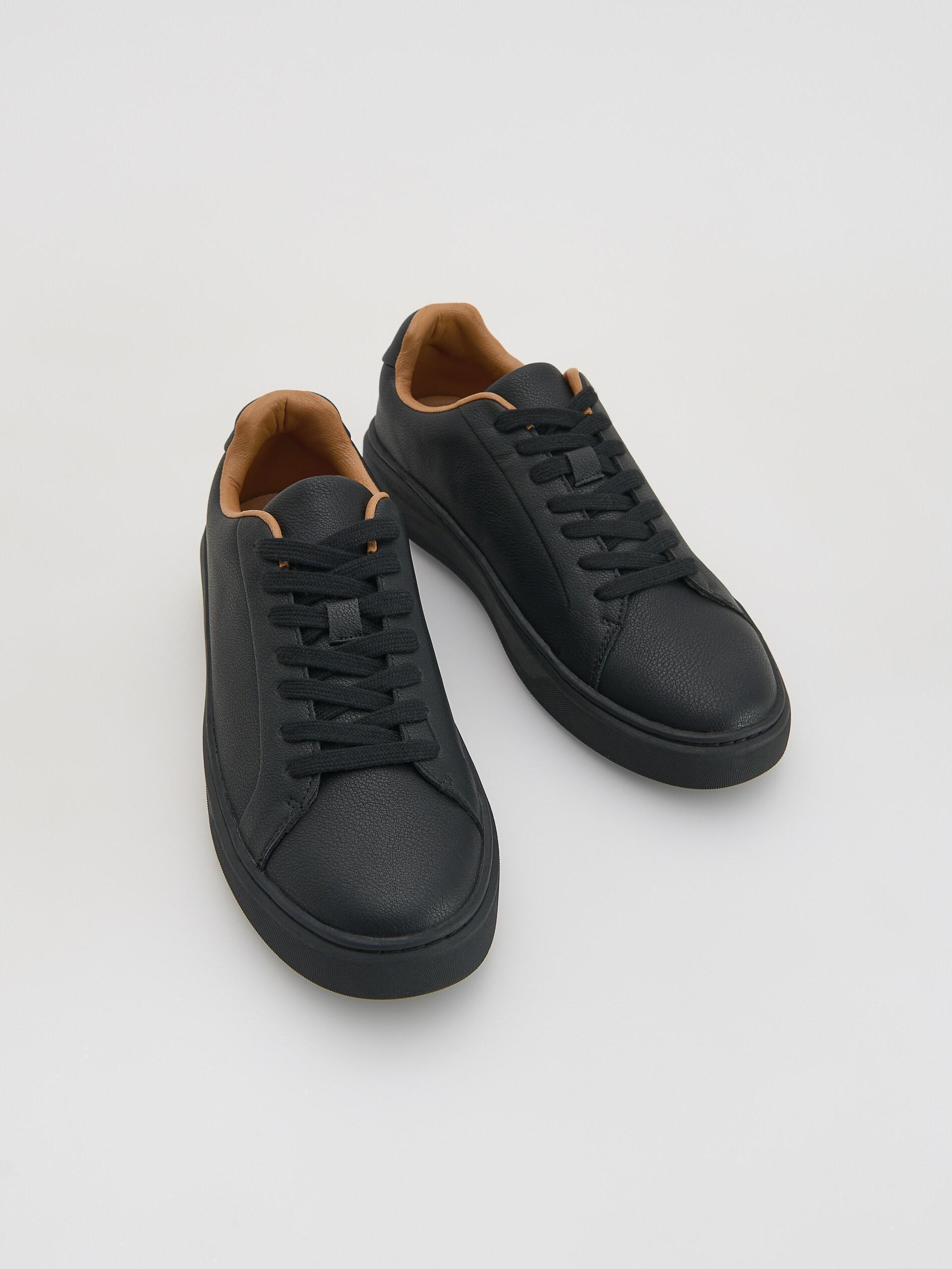 BLACK Leather rich sneakers, Black, medium