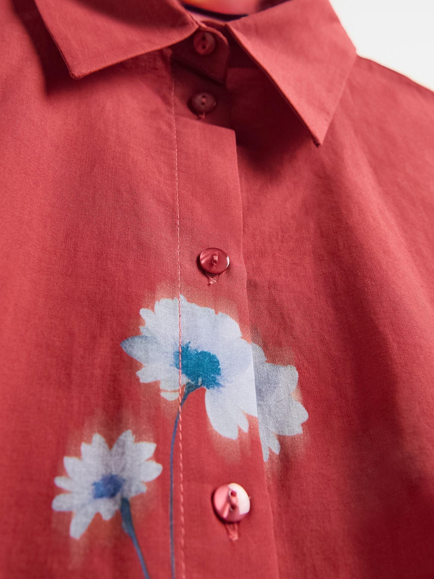 Red Cotton Floral Print Shirt, Red, medium