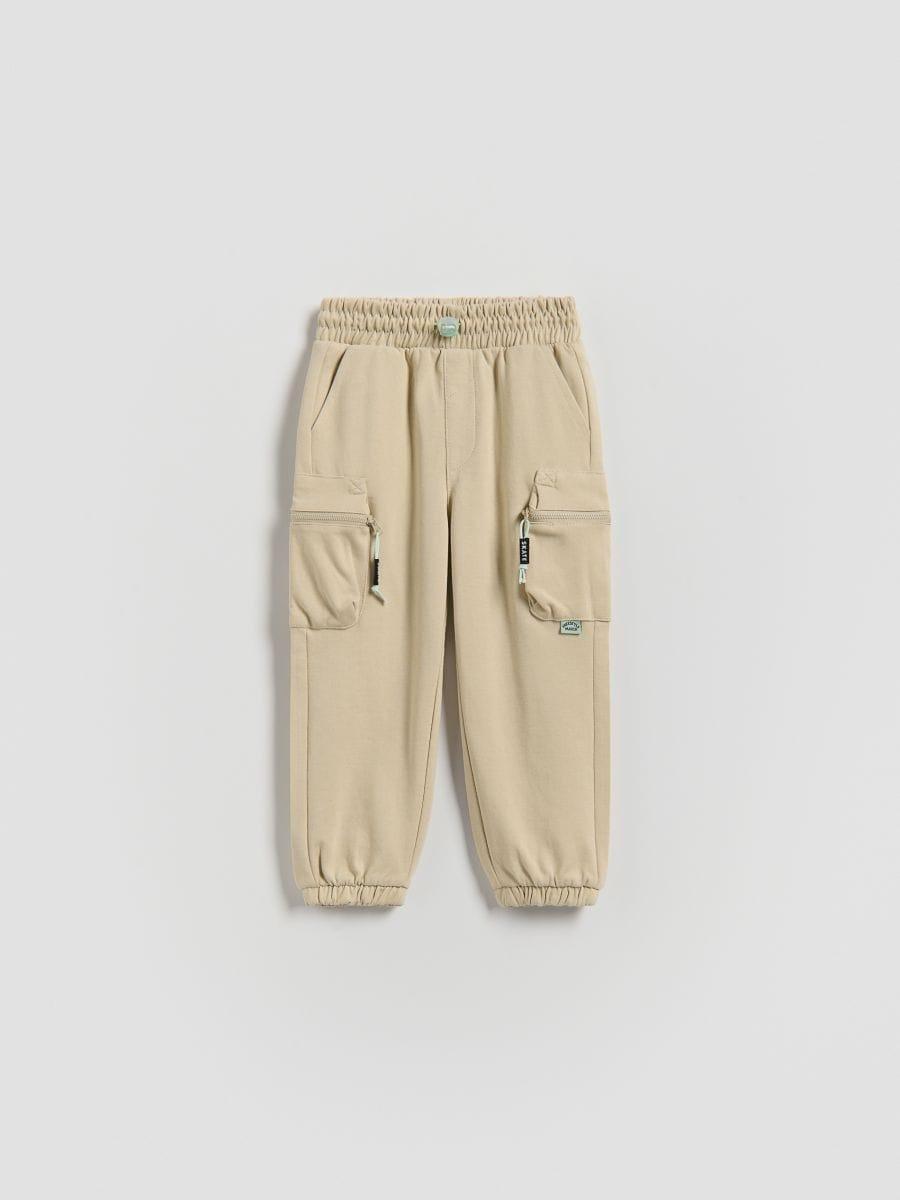 Beige Cotton Cargo Joggers, Beige, large image number 0