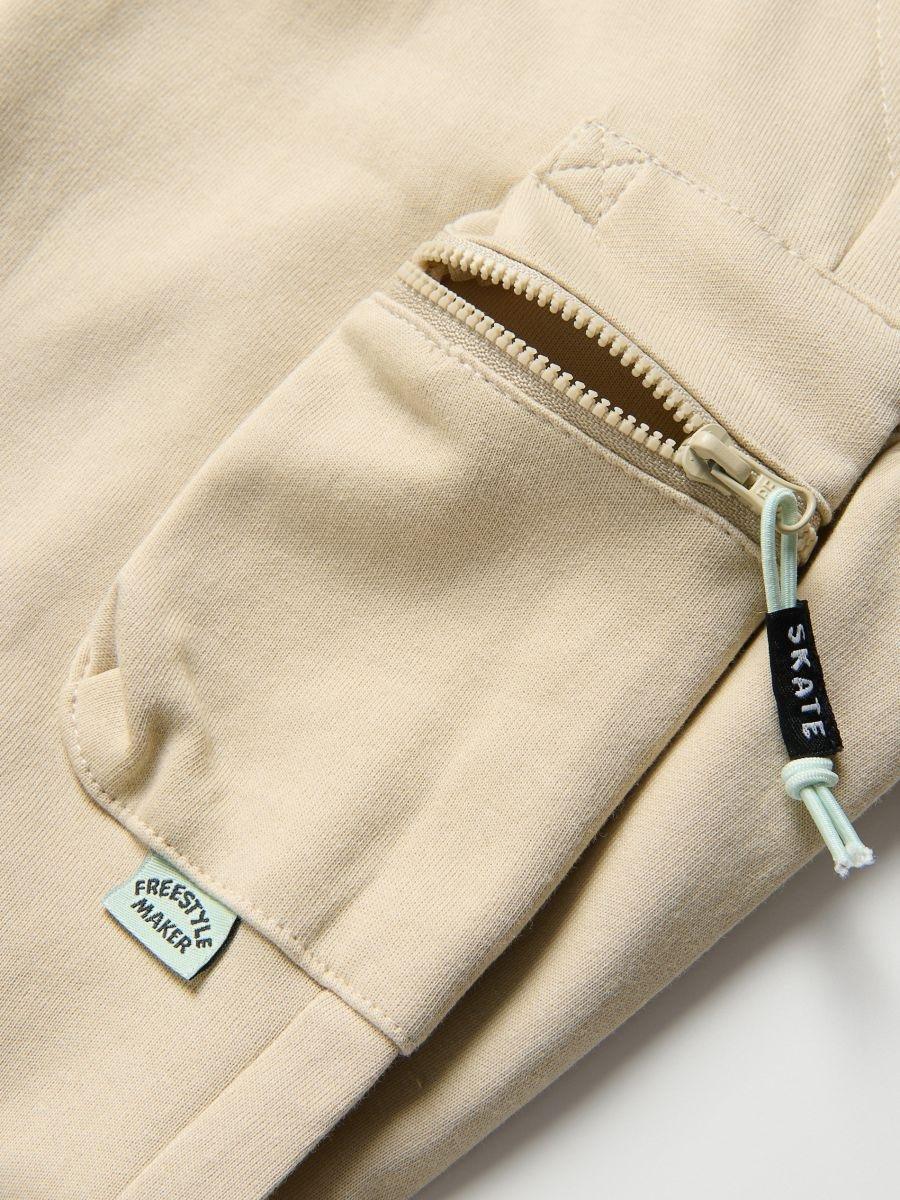 Beige Cotton Cargo Joggers, Beige, large image number 1