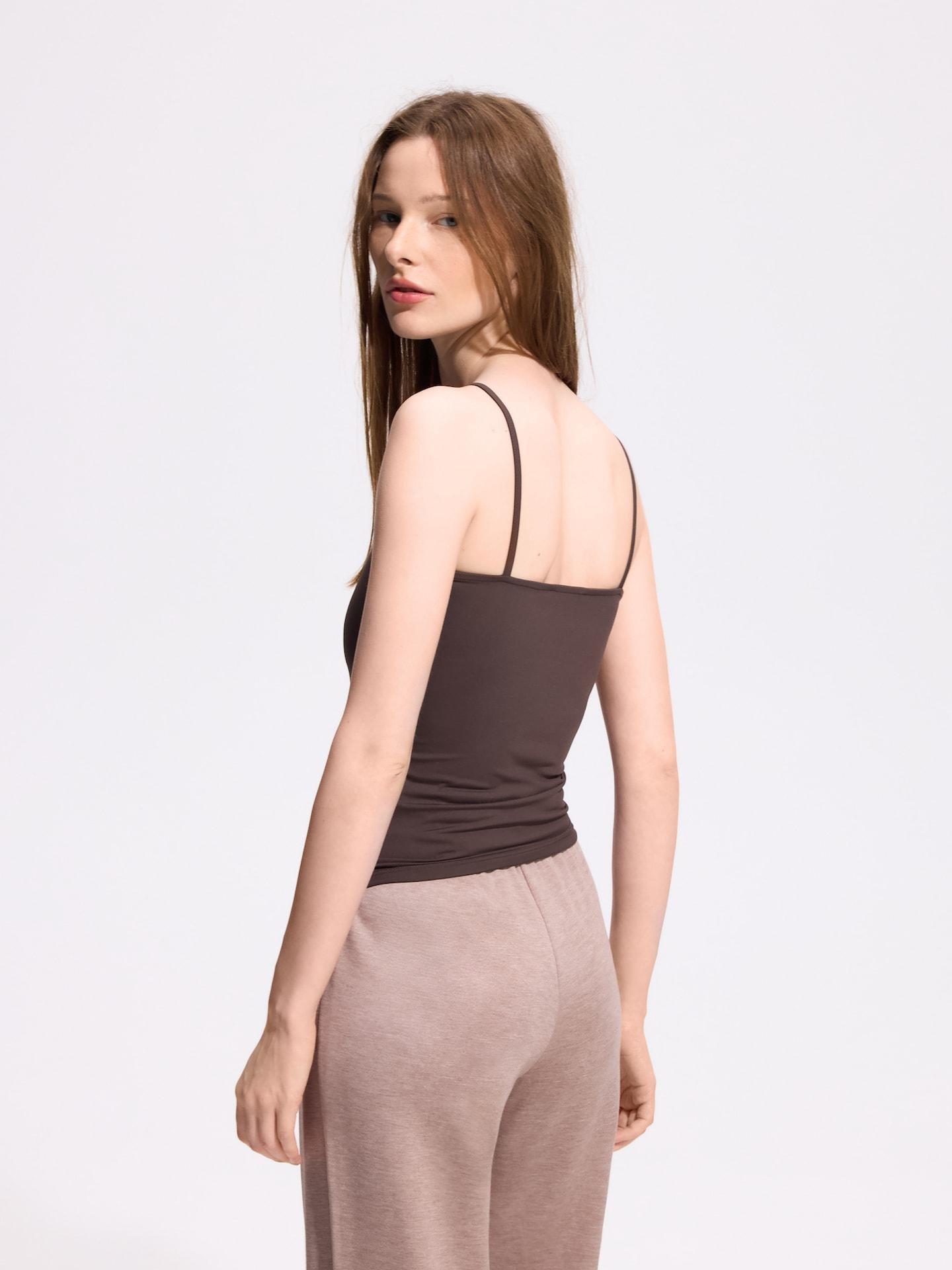 Brown Plain Spaghetti Strap Top, Brown, large image number 3