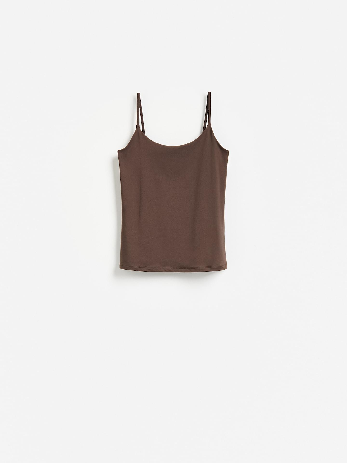 Brown Plain Spaghetti Strap Top, Brown, large image number 4