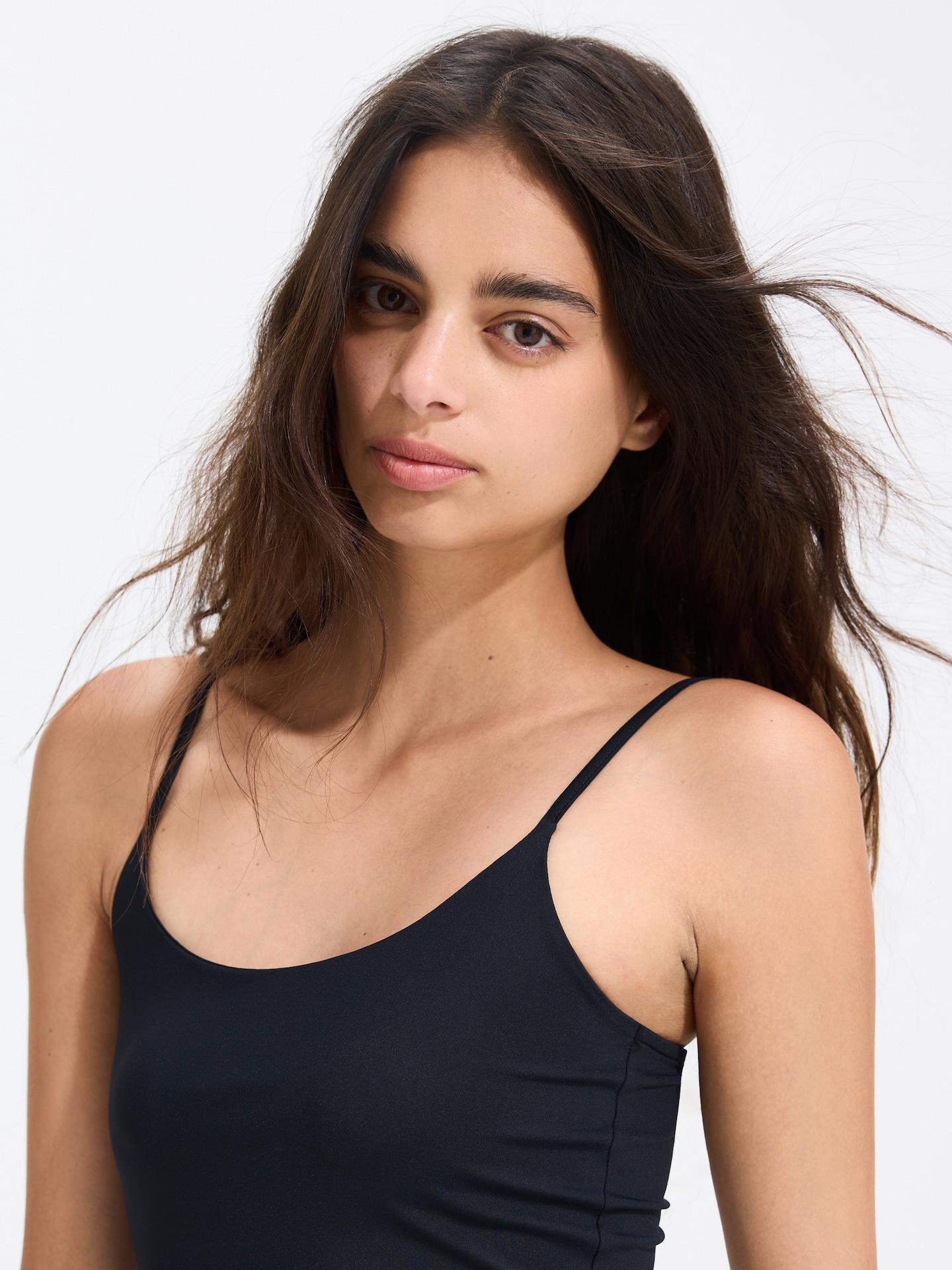Black Plain Spaghetti Strap Top, Black, large image number 2