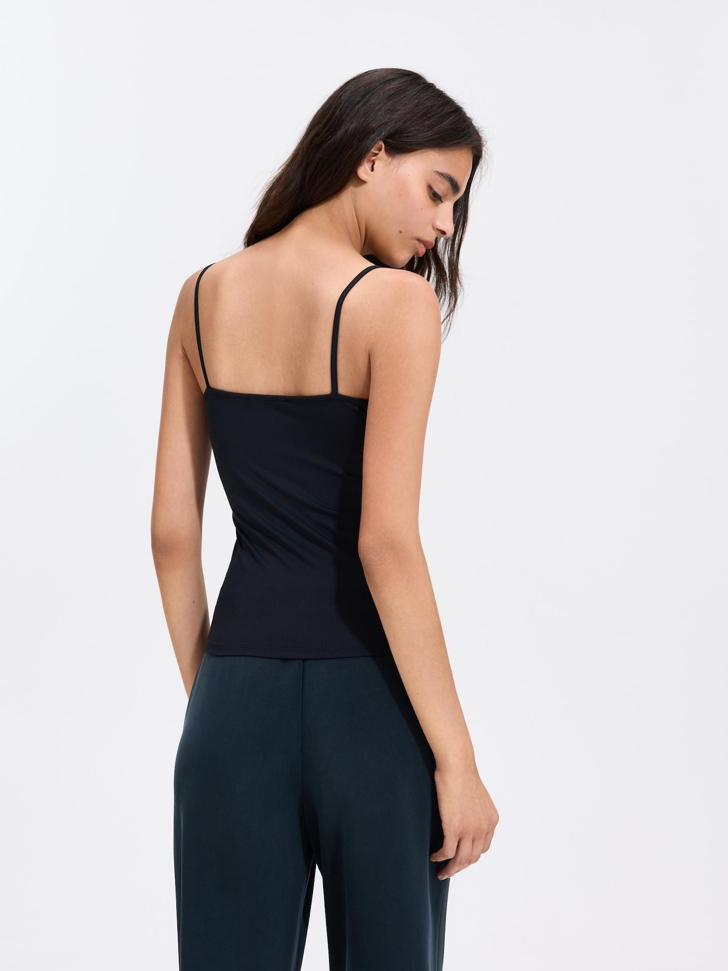 Black Plain Spaghetti Strap Top, Black, large image number 3