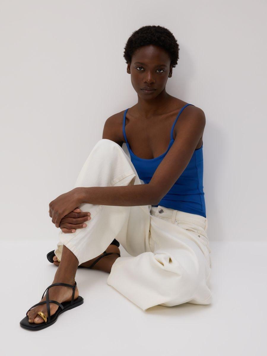 Blue Plain Spaghetti Strap Top, , large image number 2