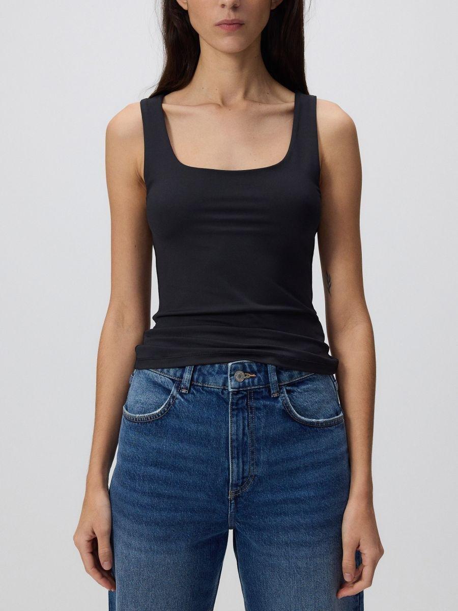 Black Plain Top, Black, medium