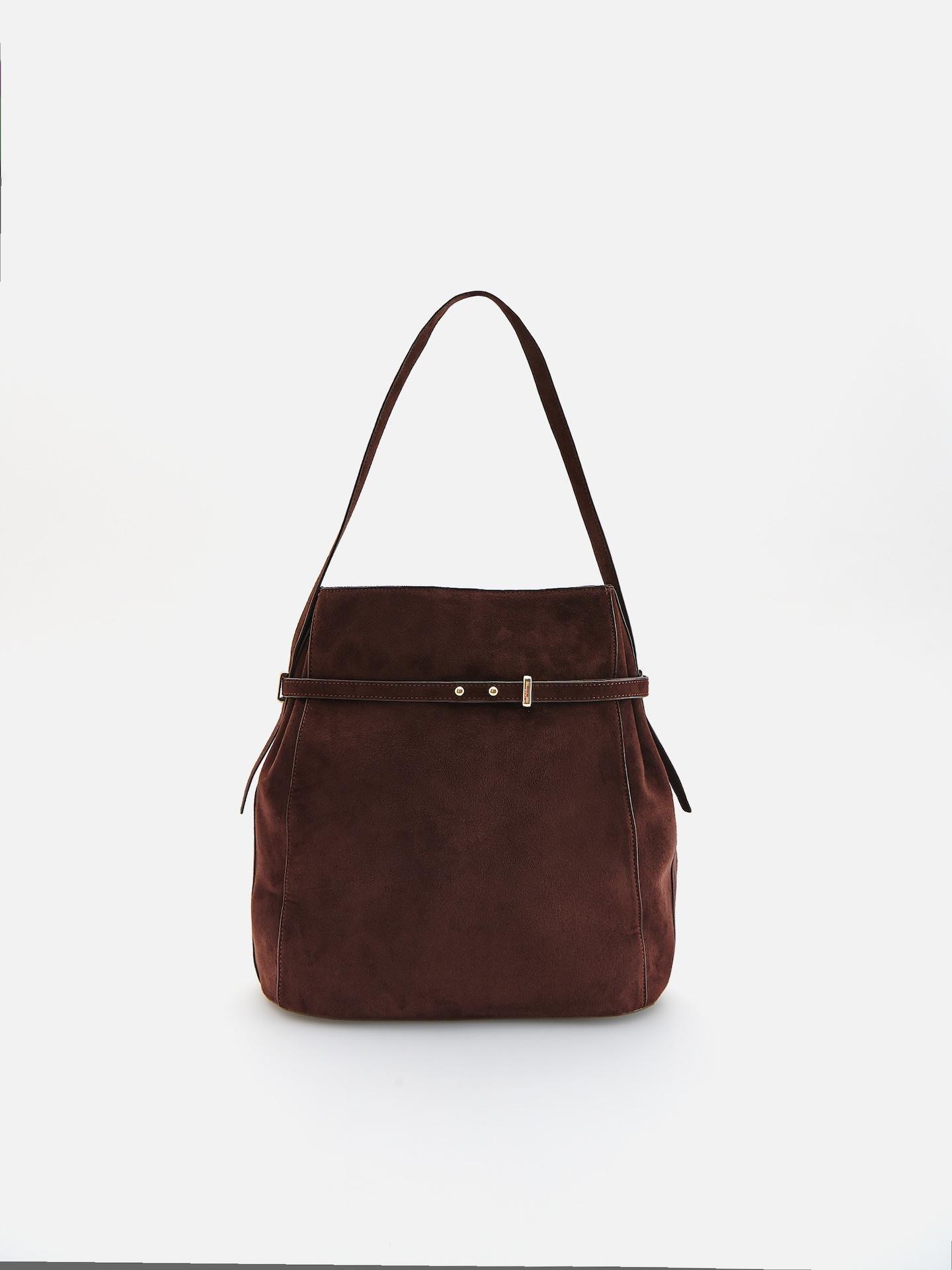 Brown Faux Suede Bag, Brown, medium