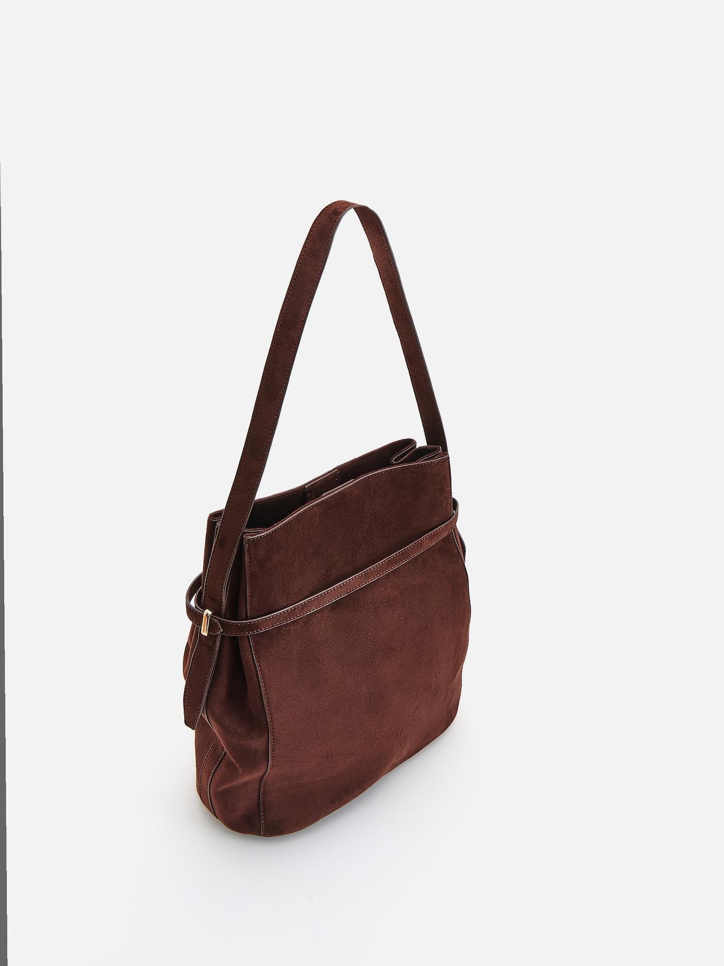 Brown Faux Suede Bag, Brown, large image number 1