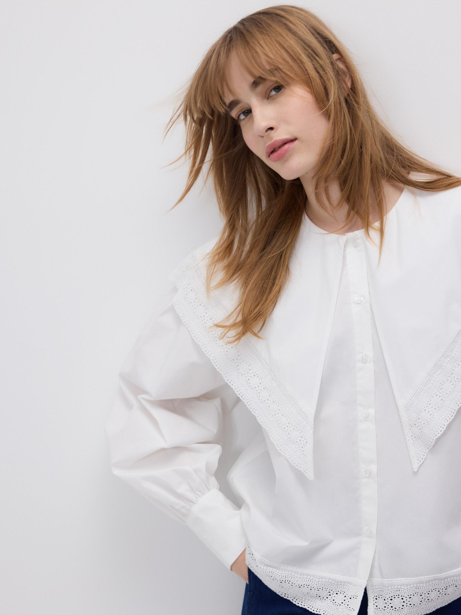 White Shirt With Decorative Collar, White, large image number 0