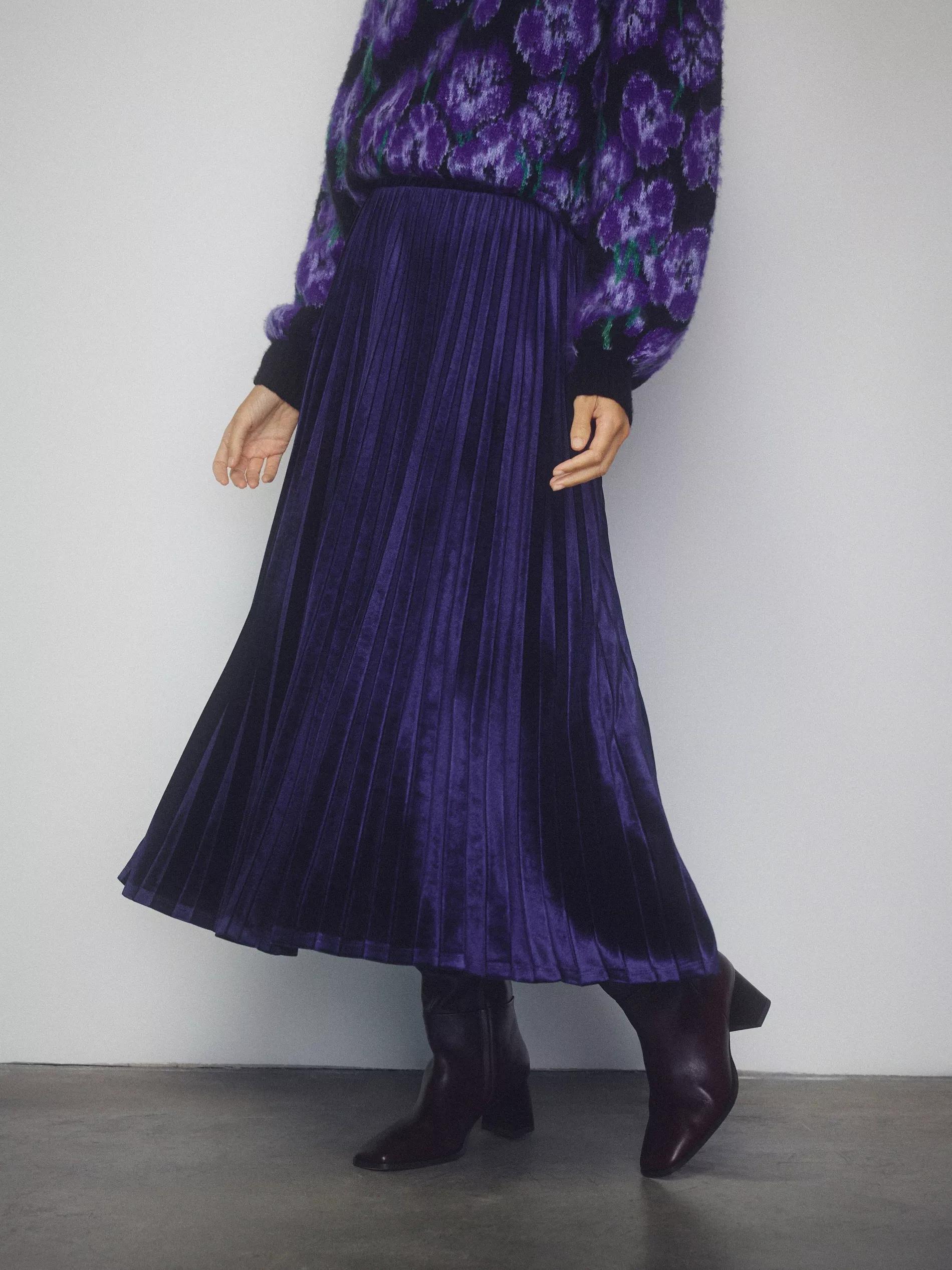 Navy Pleated Midi Skirt, Navy, large image number 0