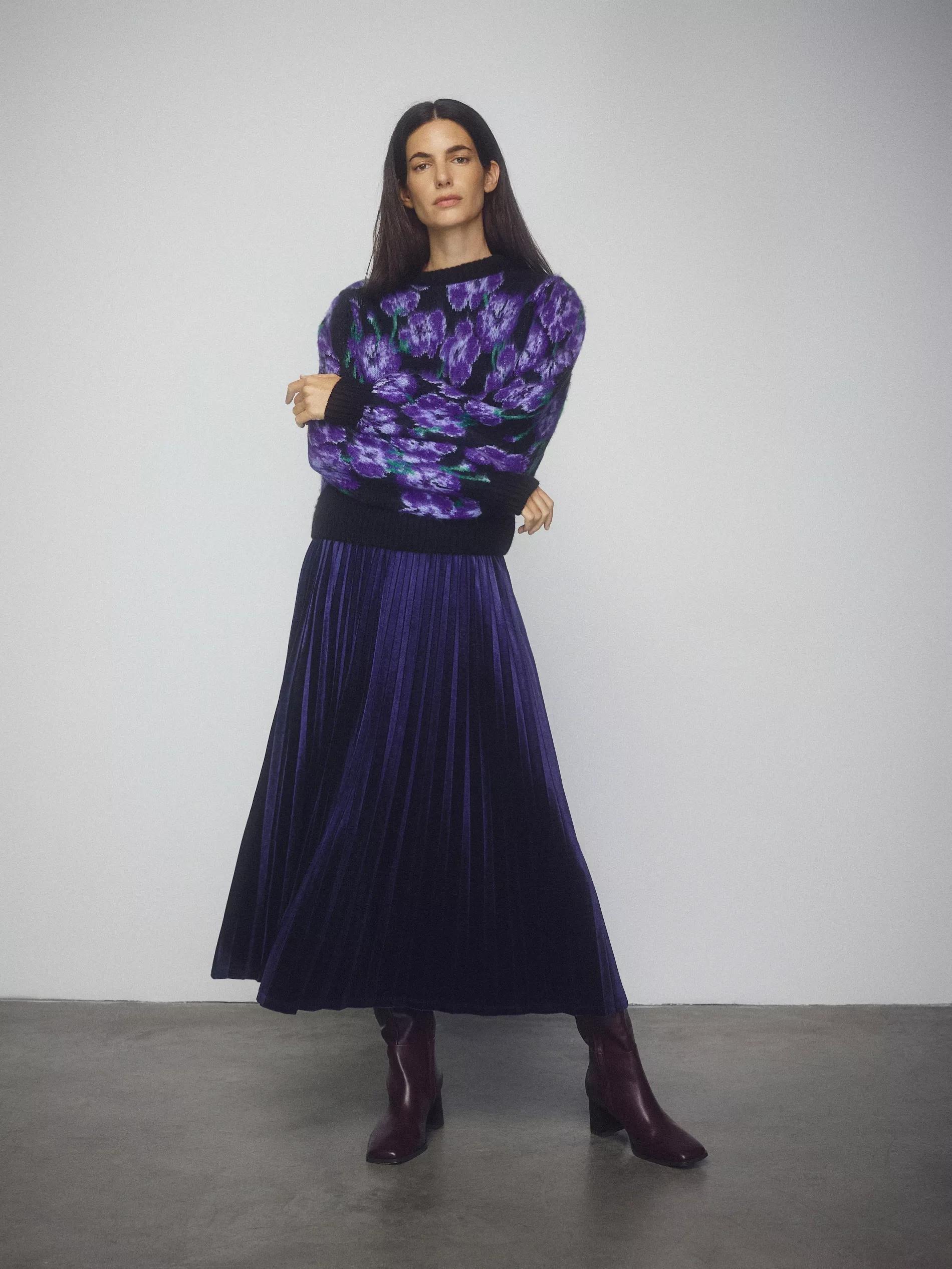 Navy Pleated Midi Skirt, Navy, large image number 1