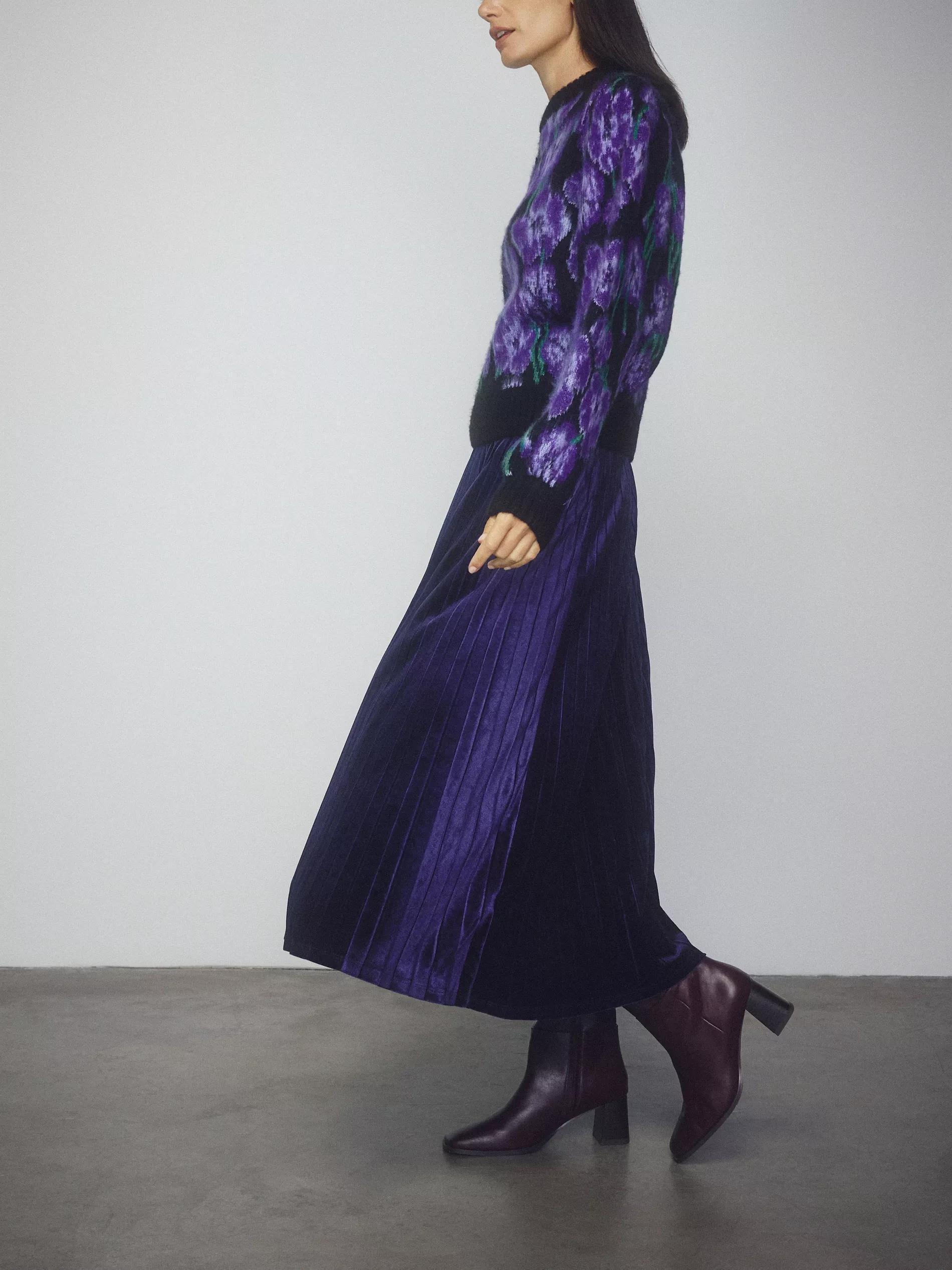 Navy Pleated Midi Skirt, Navy, large image number 2