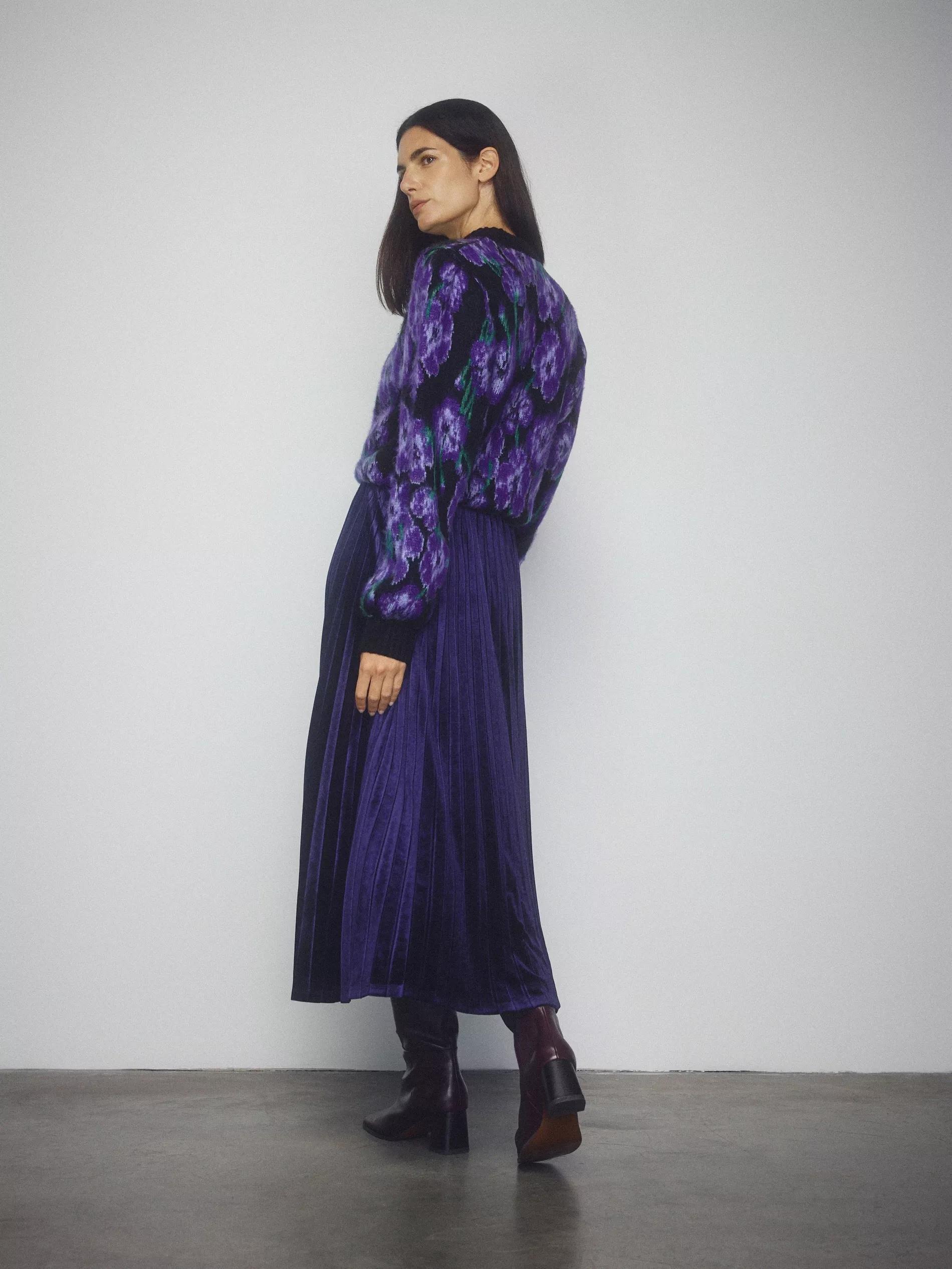 Navy Pleated Midi Skirt, Navy, large image number 3