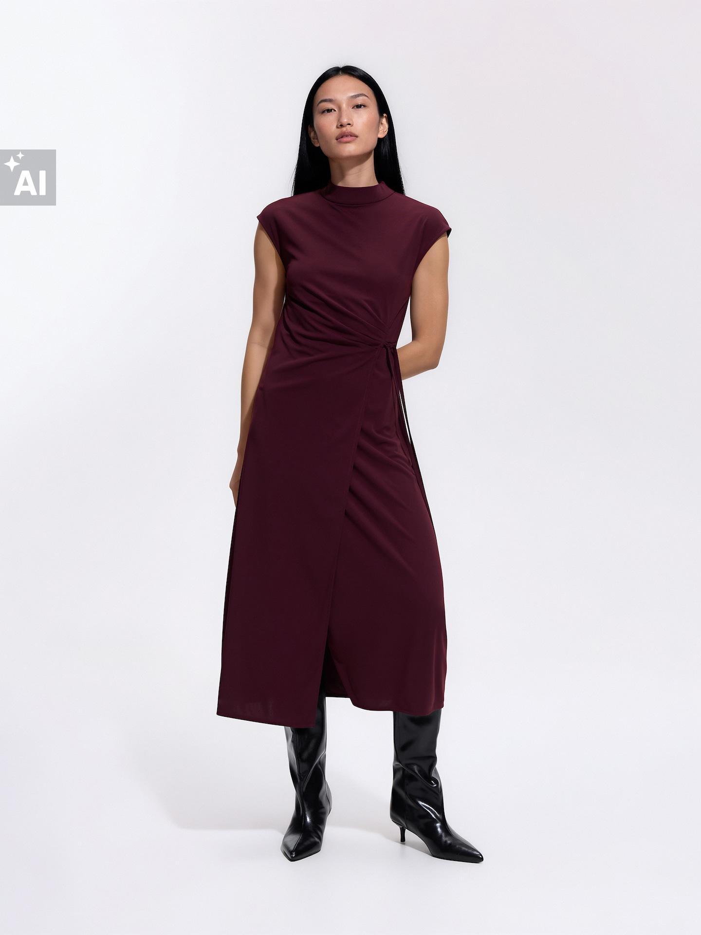 Red Dress With Decorative Tie Detail, Burgundy, large image number 2