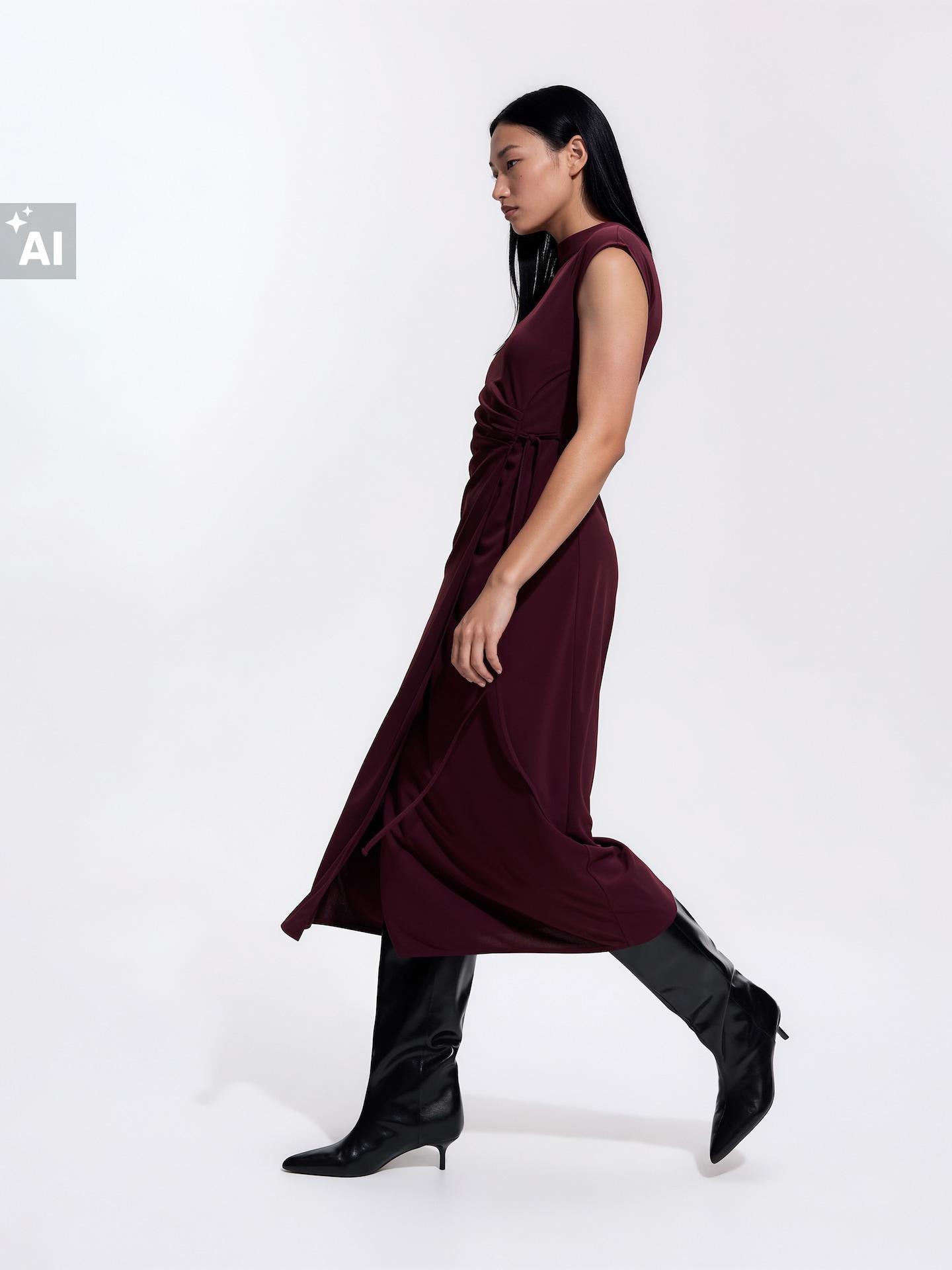 Red Dress With Decorative Tie Detail, Burgundy, large image number 3