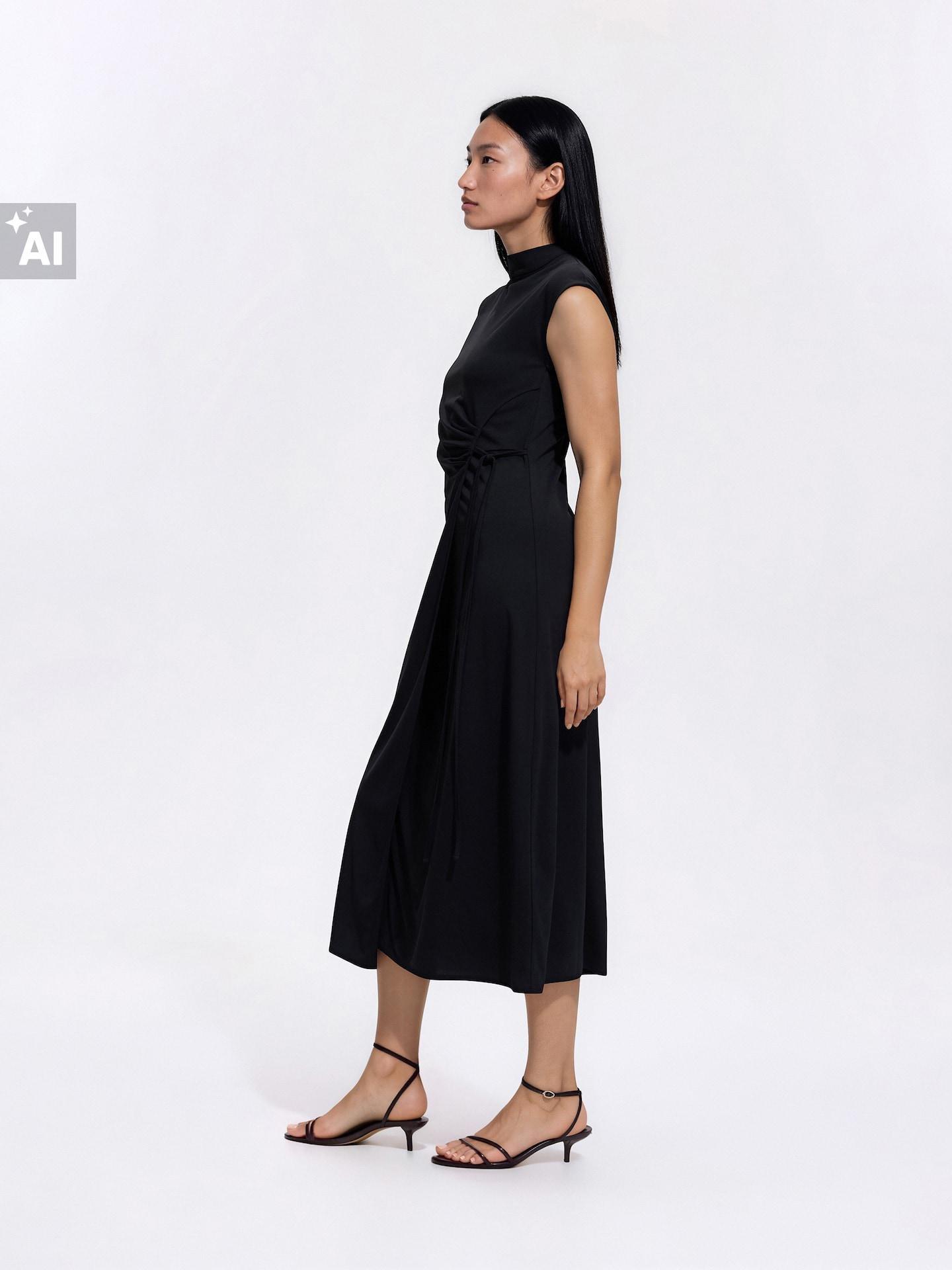 Black Dress With Decorative Tie Detail, Black, large image number 2