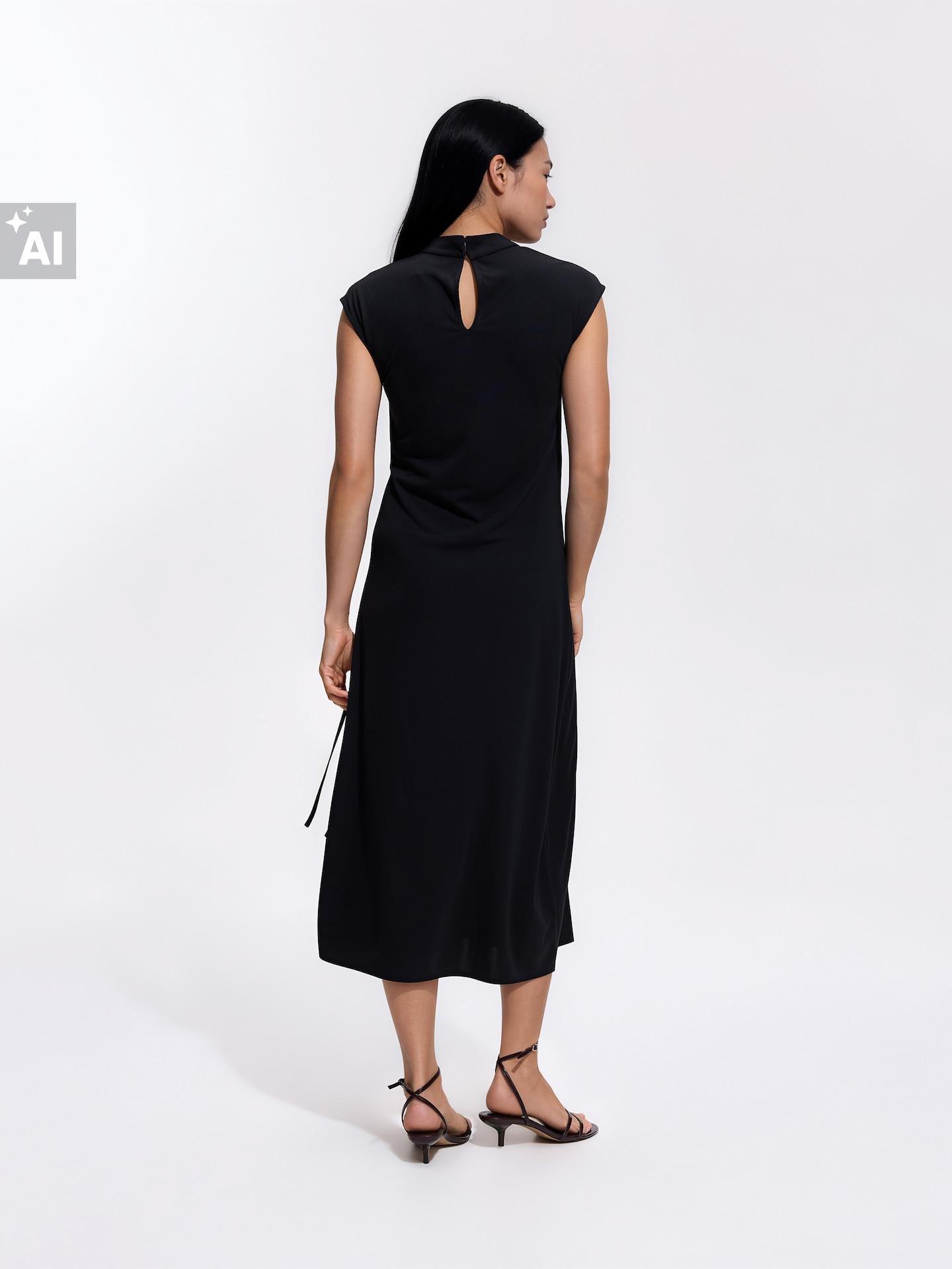 Black Dress With Decorative Tie Detail, Black, large image number 4