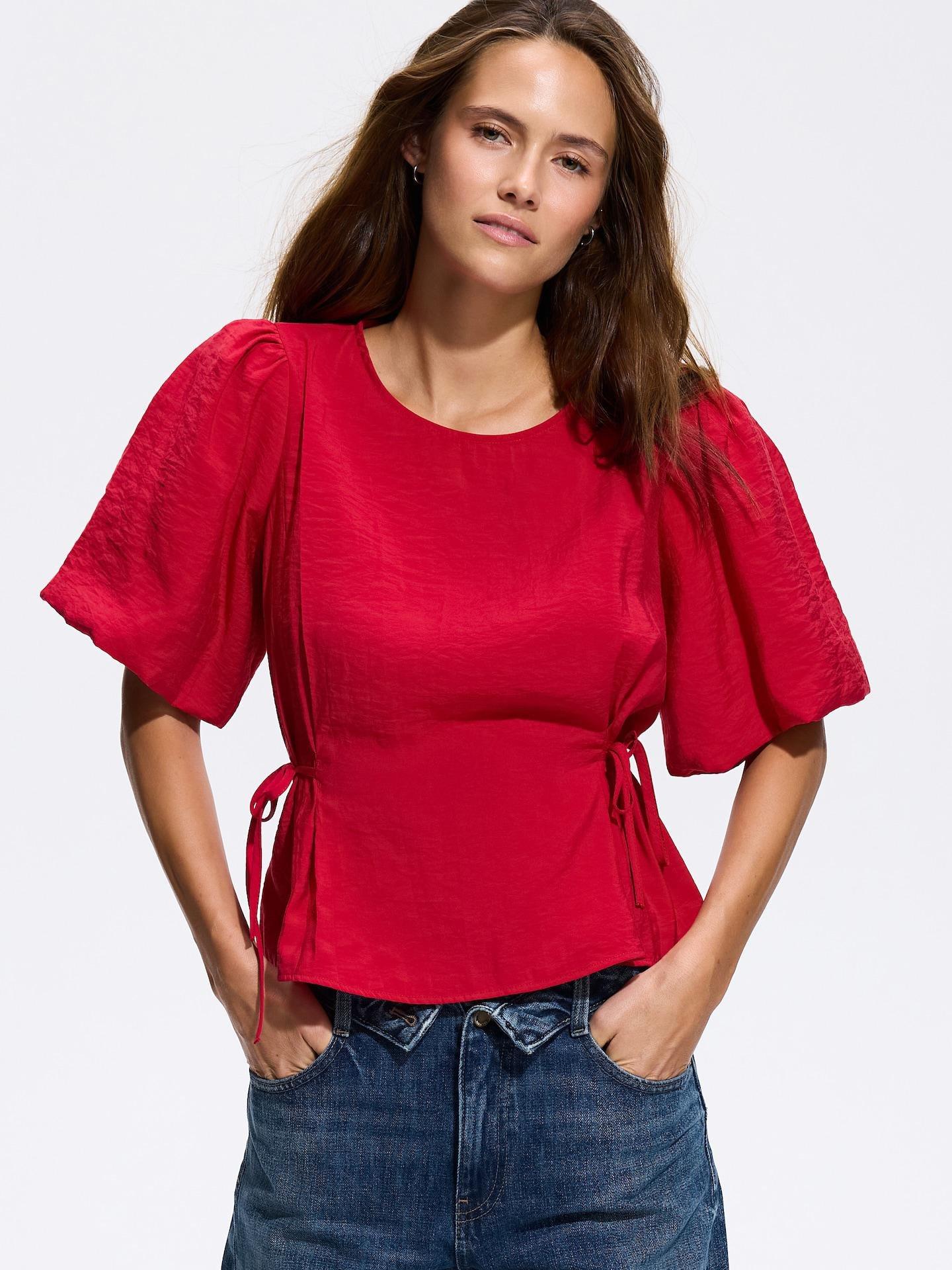 Red Puff Sleeve Top, Red, medium