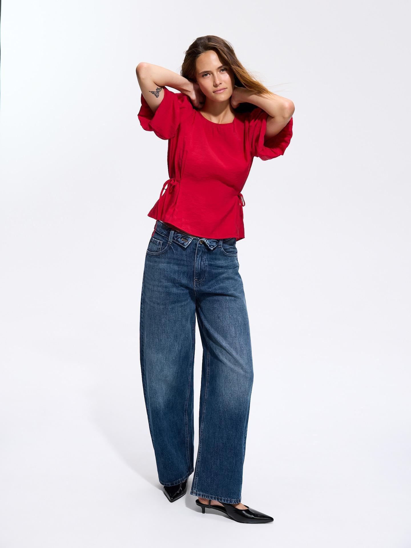 Red Puff Sleeve Top, Red, medium