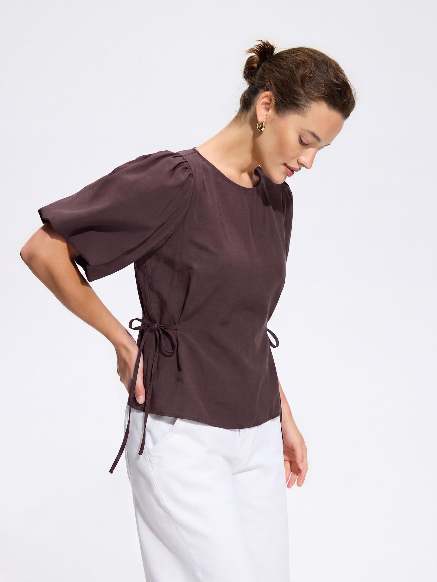 Brown Puff Sleeve Top, Brown, medium
