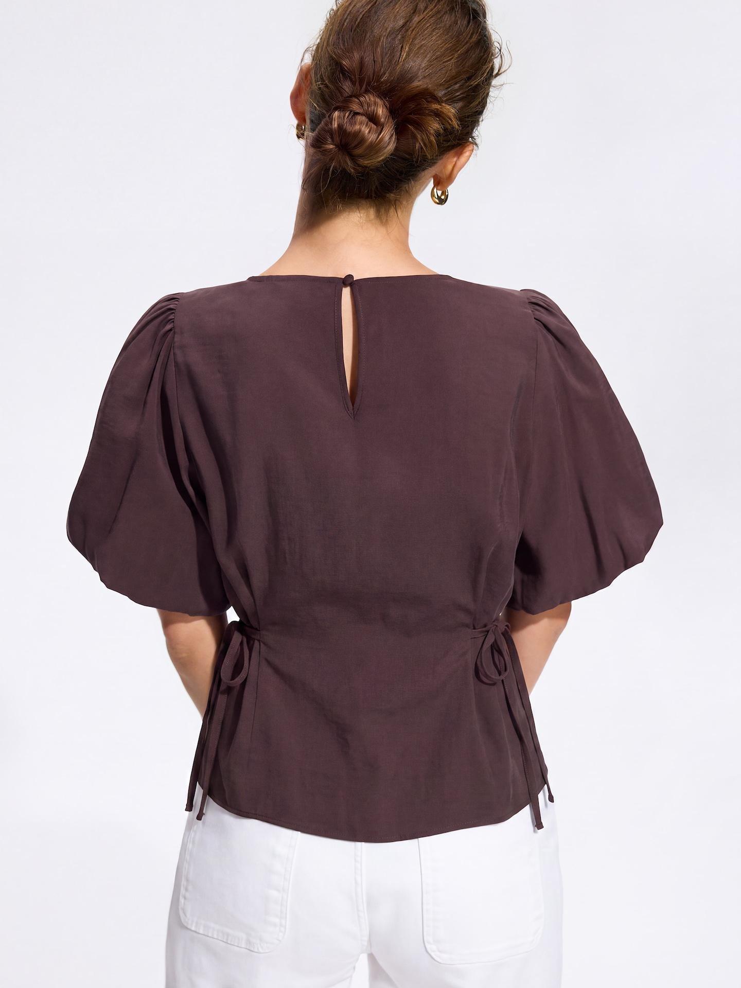 Brown Puff Sleeve Top, Brown, large image number 2