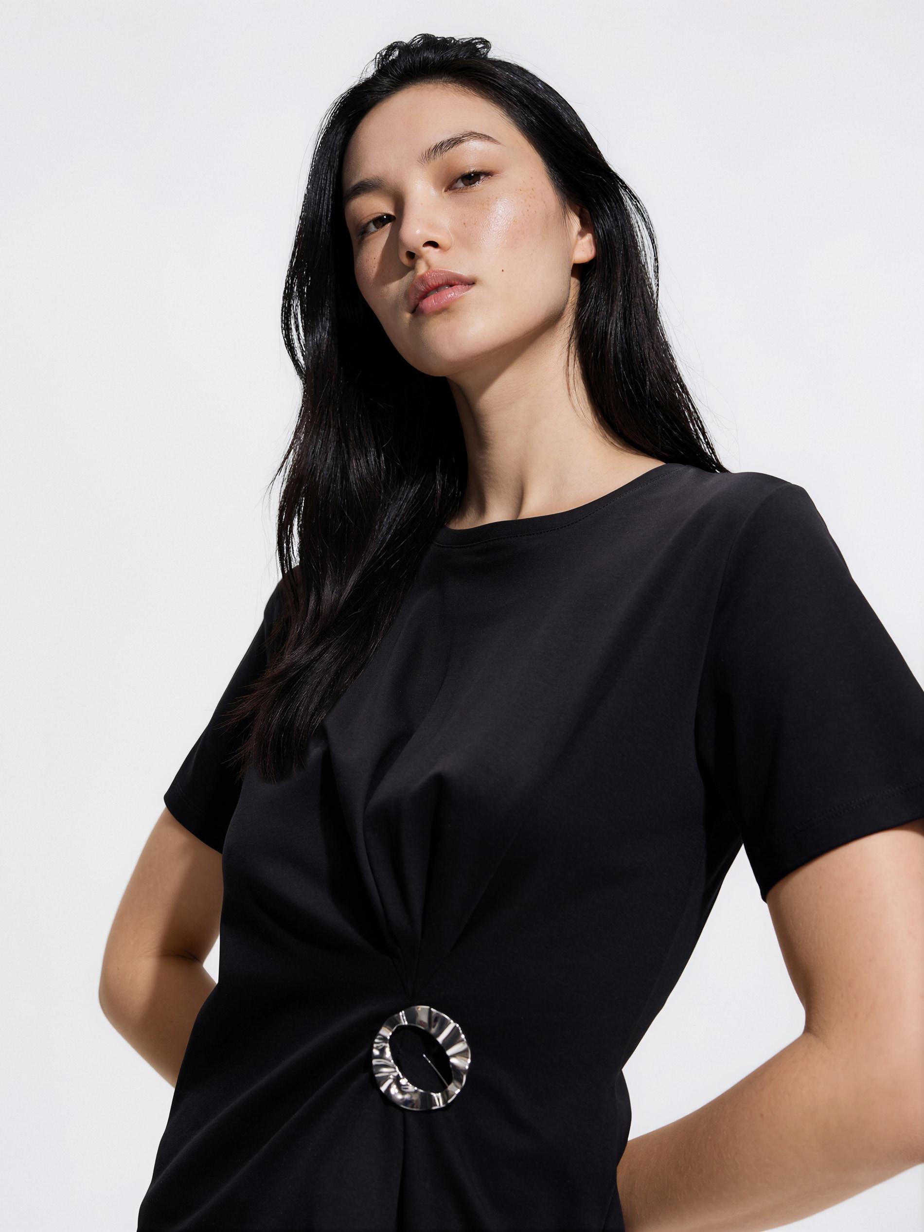 Black Decorative Detail T-Shirt, Black, medium
