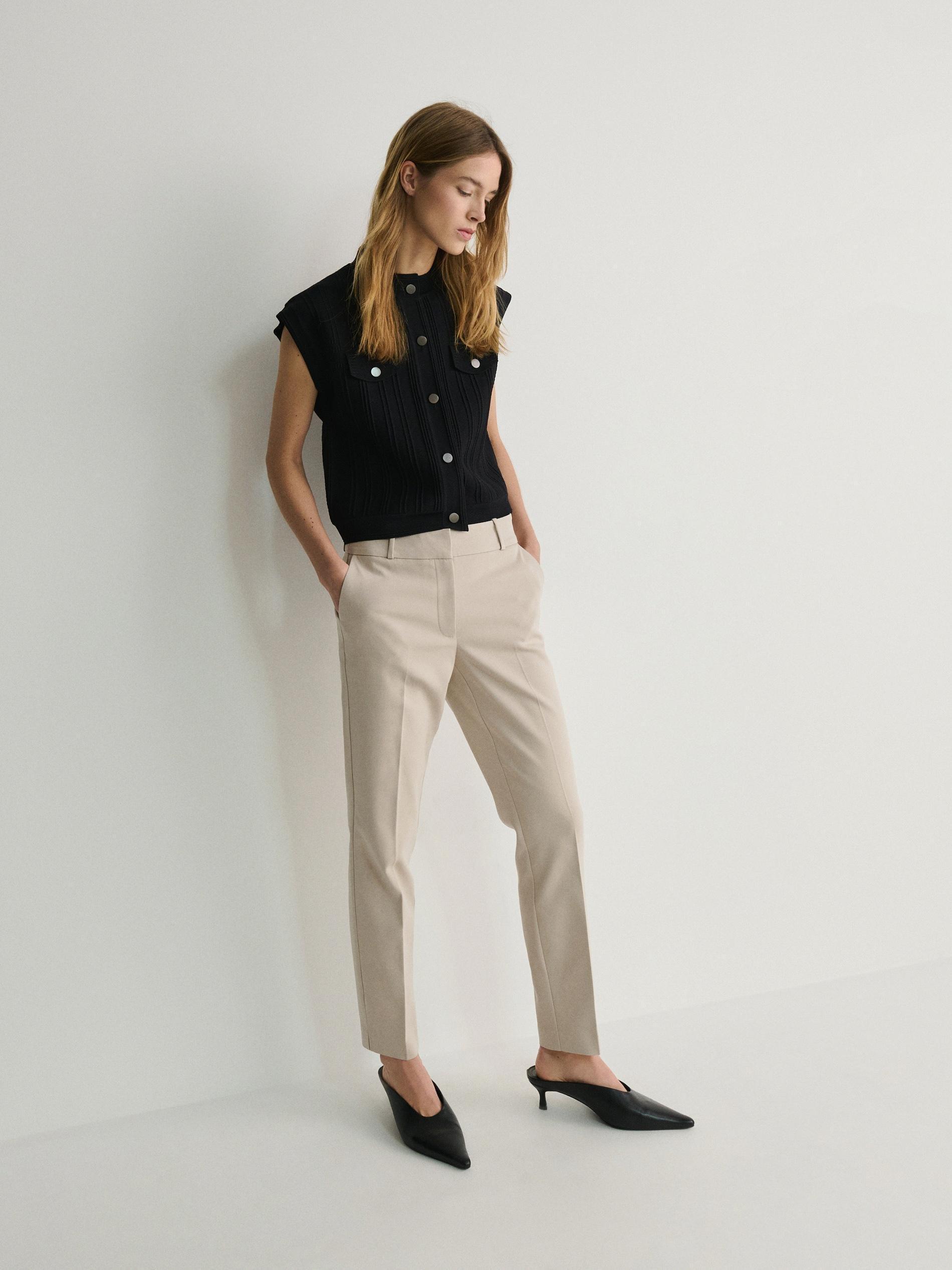 Beige Cigarette Pants With Ironed Edge, , medium