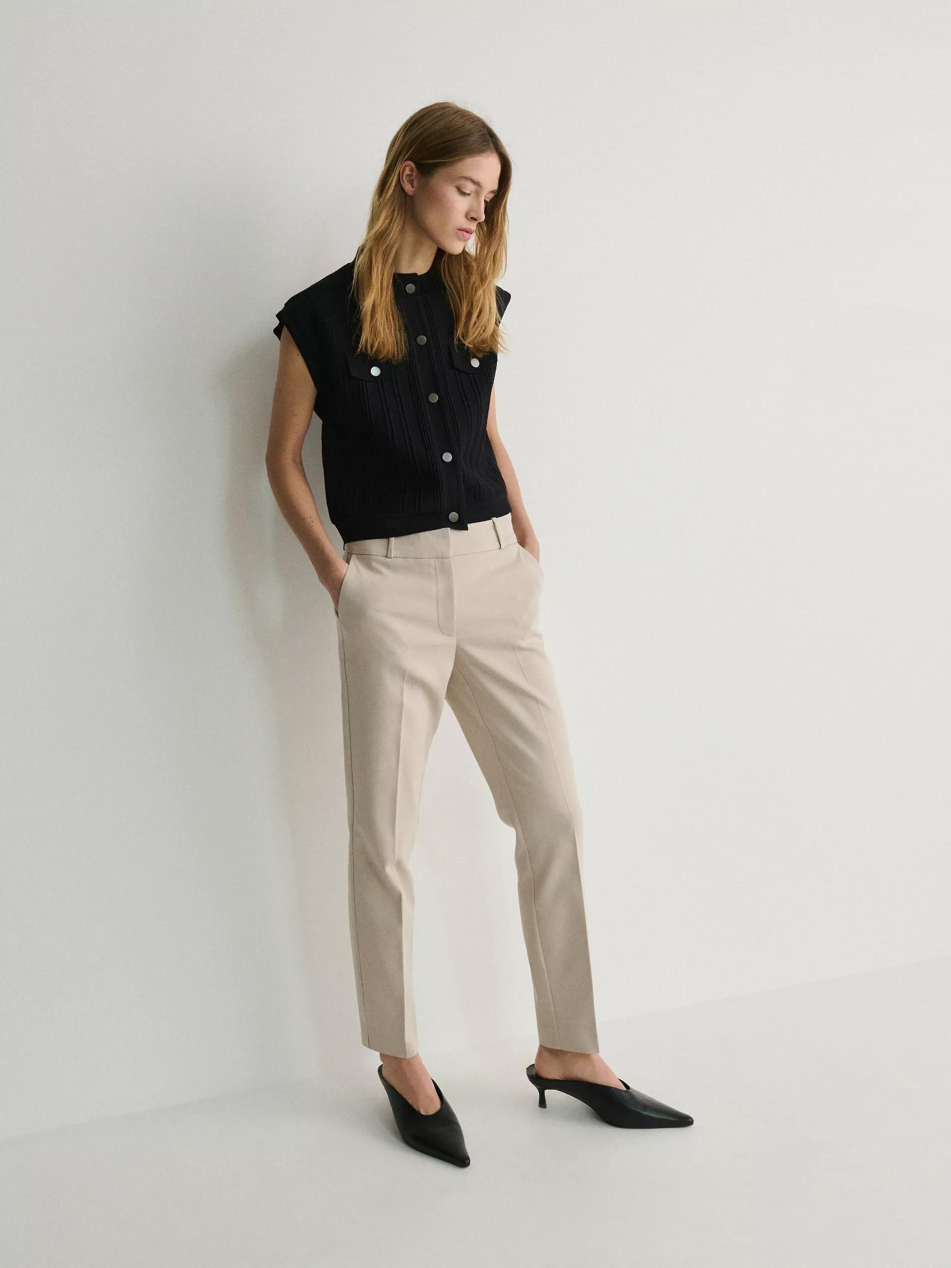 Beige Cigarette Pants With Ironed Edge, , large image number 3