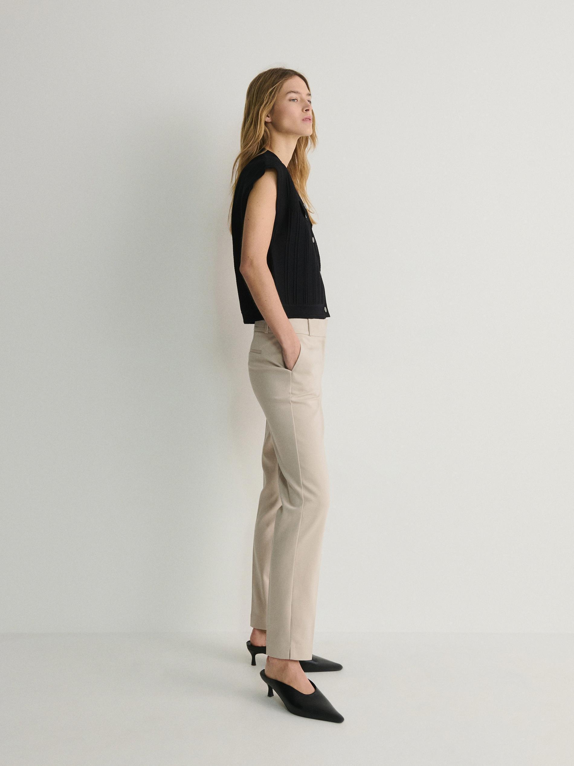 Beige Cigarette Pants With Ironed Edge, , large image number 4