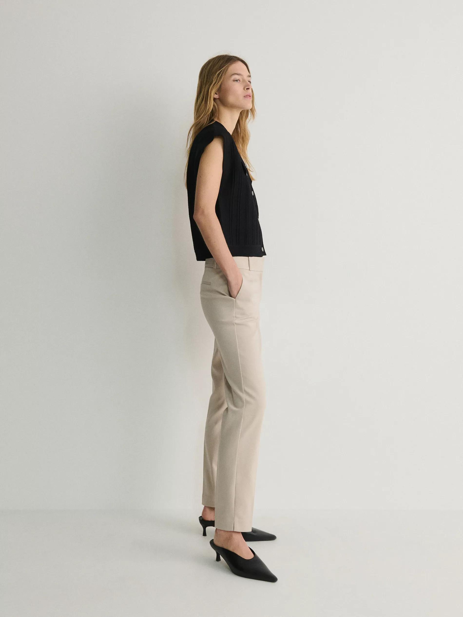 Beige Cigarette Pants With Ironed Edge, , large image number 5