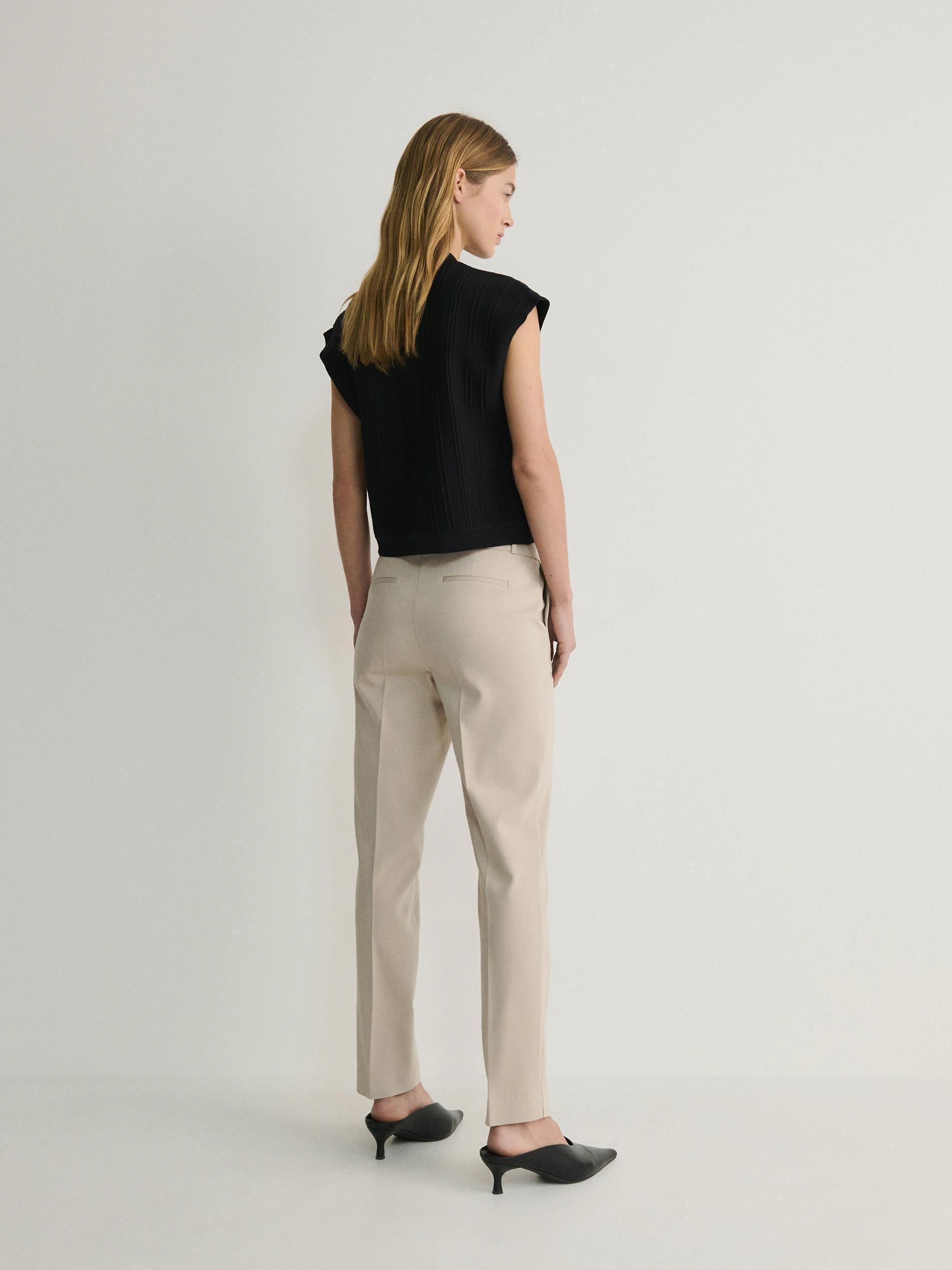 Beige Cigarette Pants With Ironed Edge, , large image number 6