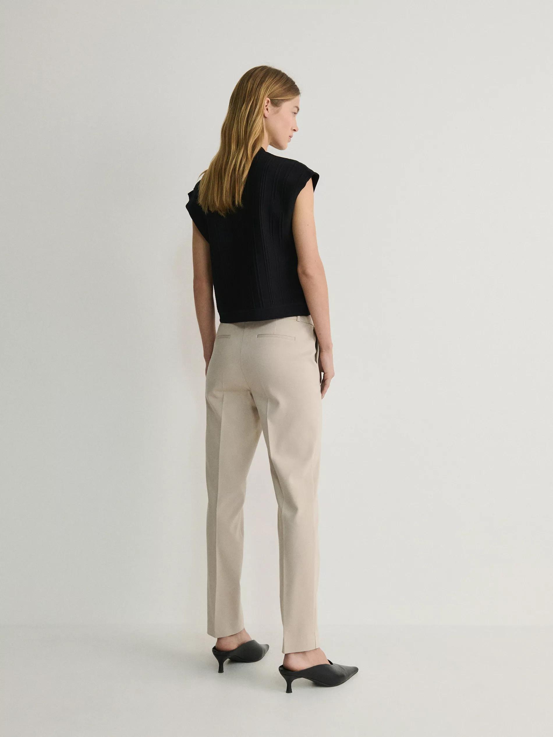 Beige Cigarette Pants With Ironed Edge, , large image number 7