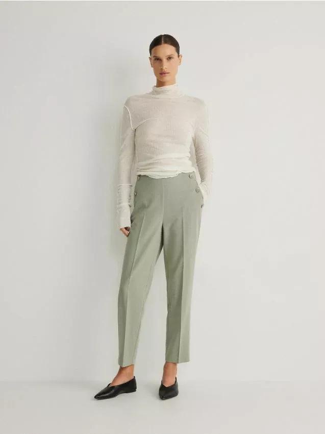 Green Cigarette Trousers With Buttons, , large image number 0