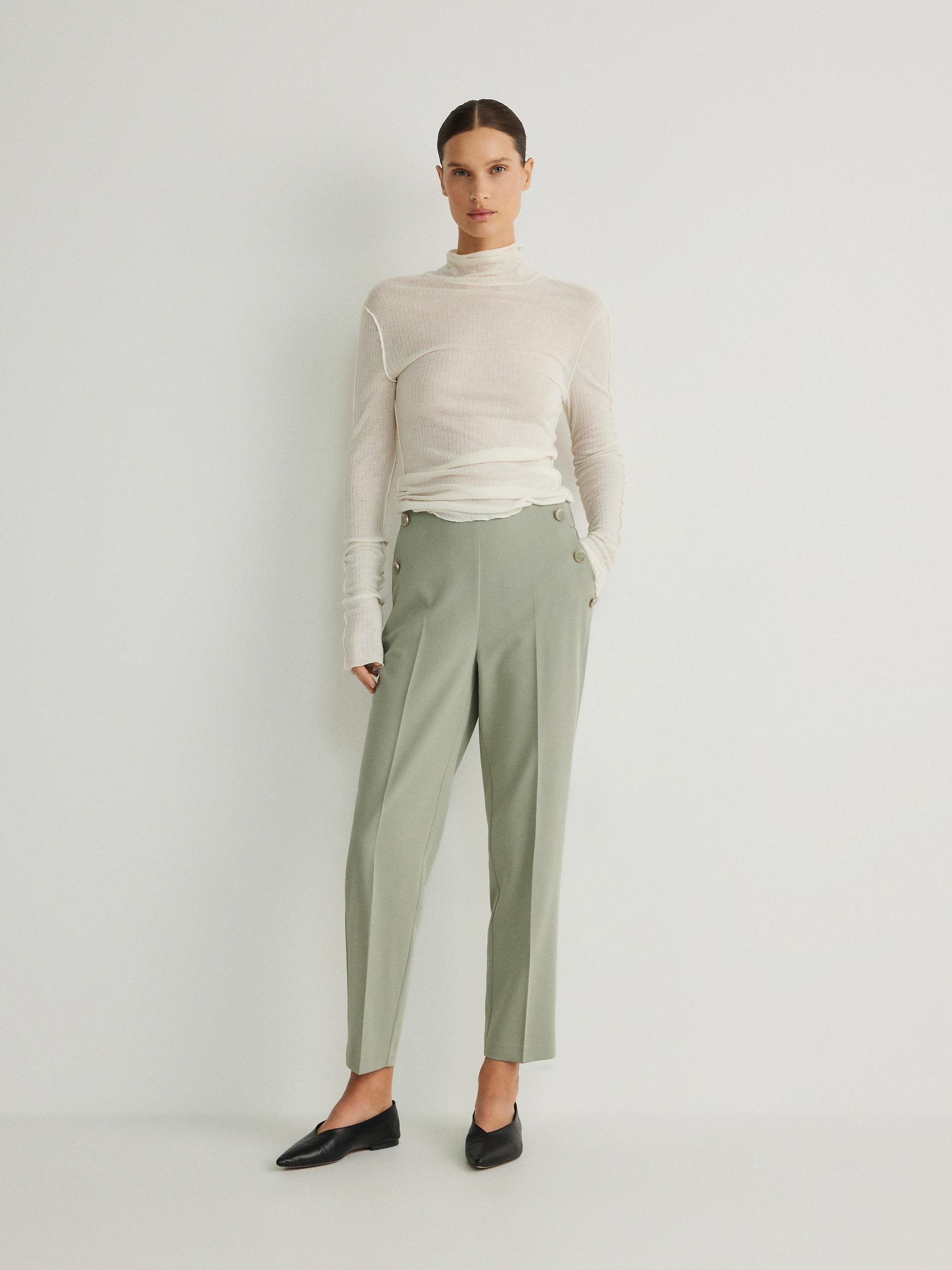 Green Cigarette Trousers With Buttons, , large image number 1