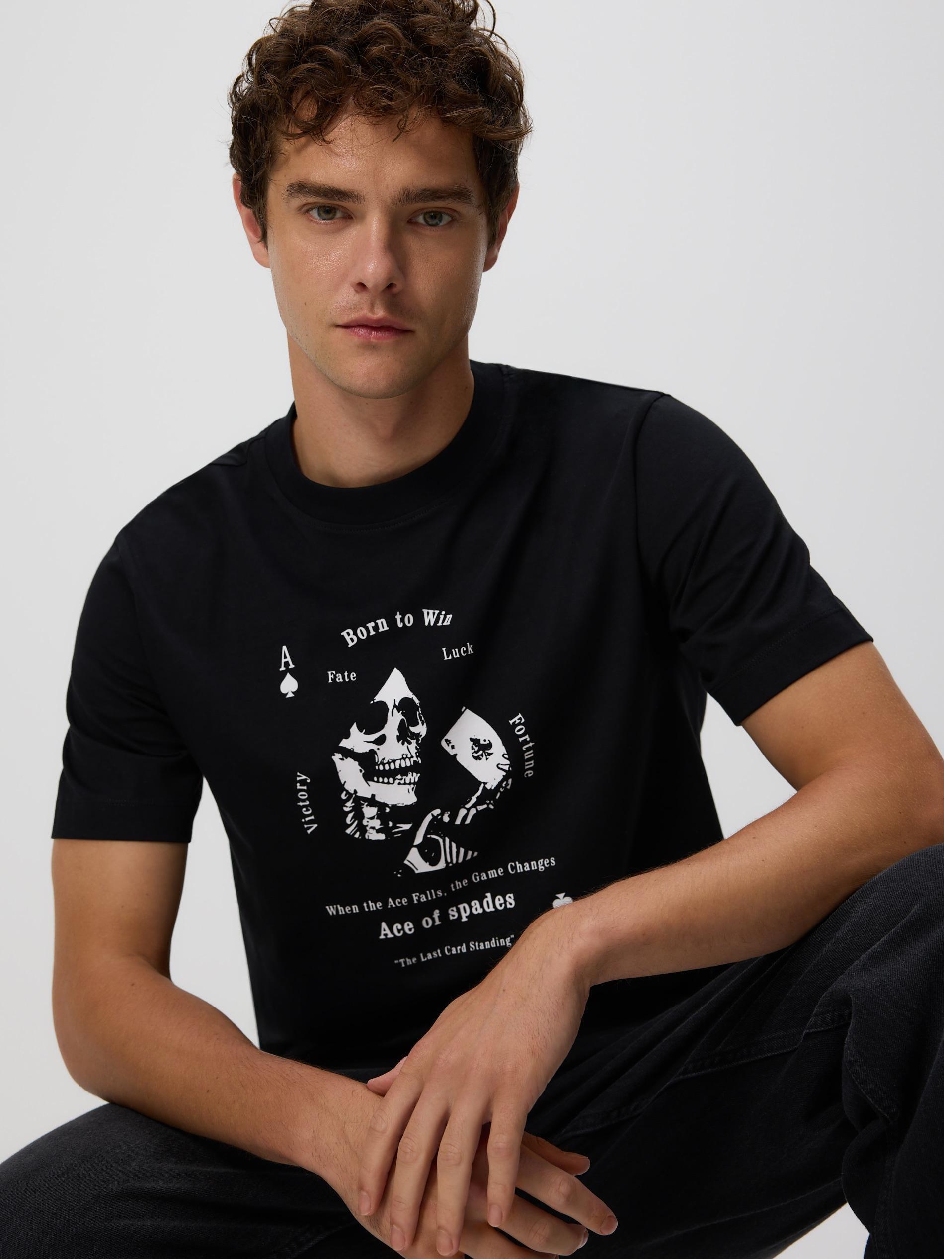 Black Regular Fit Printed T-Shirt, Black, medium