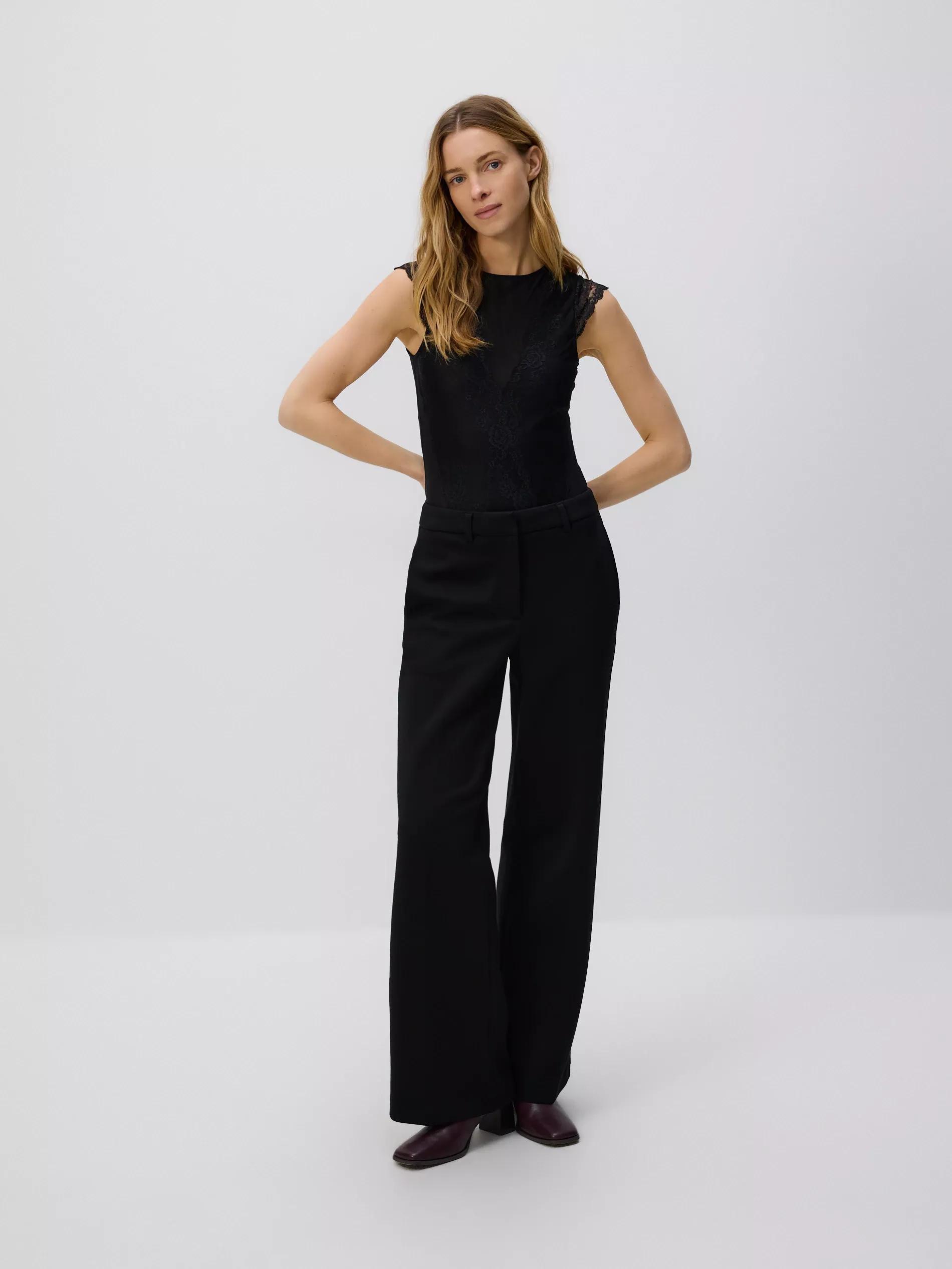 Black Mesh Bodysuit With Lace, Black, large image number 1