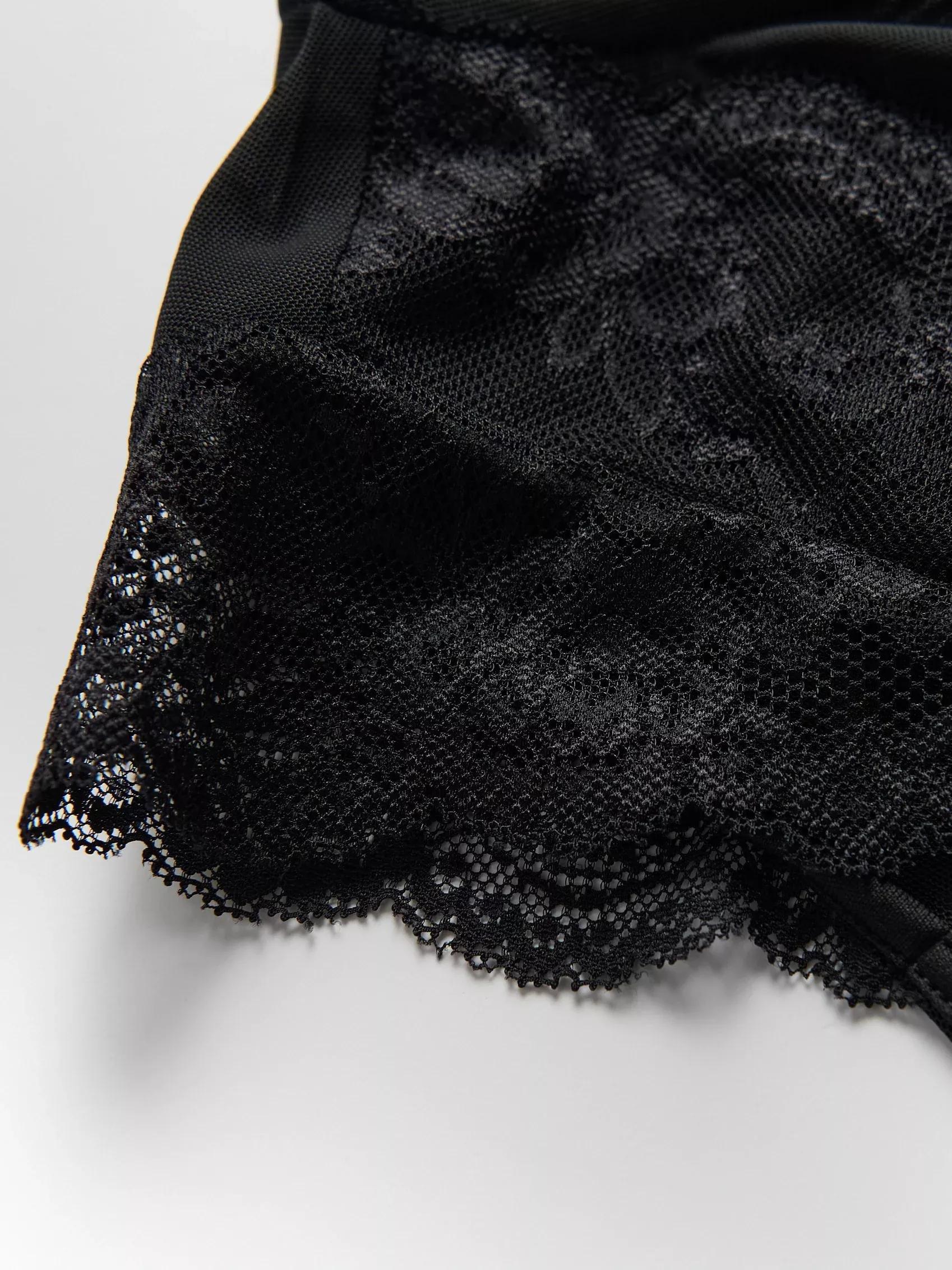 Black Mesh Bodysuit With Lace, Black, large image number 5