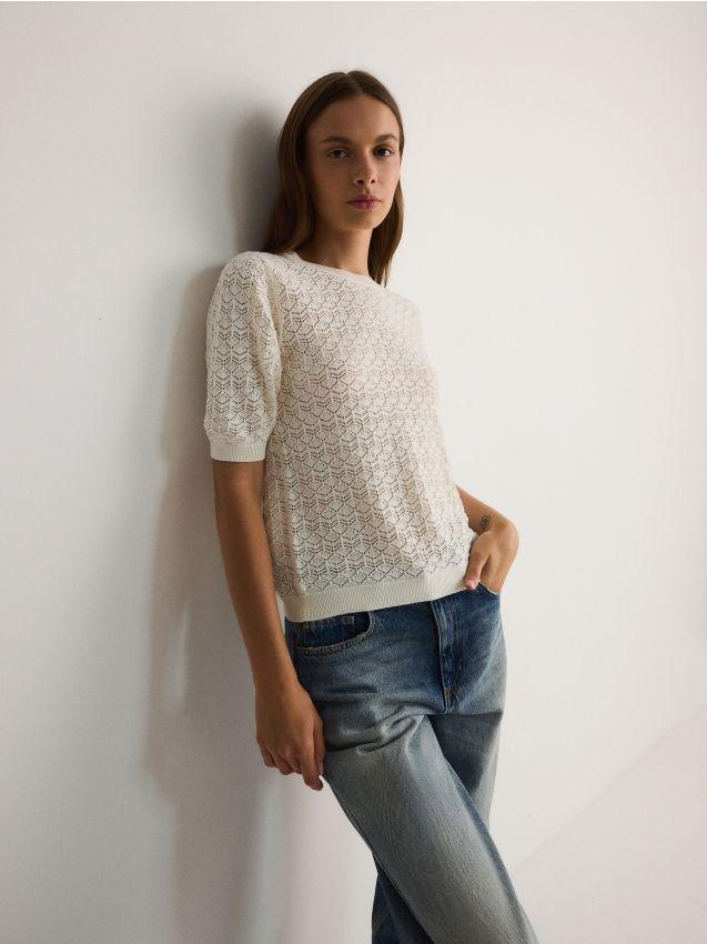 Beige Laced Patterned Top, , large image number 0